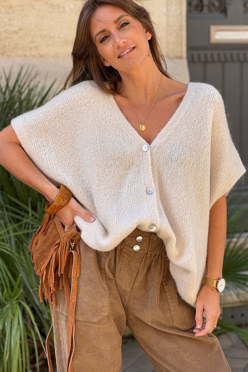 Cream Mohair Blend Knit Vest