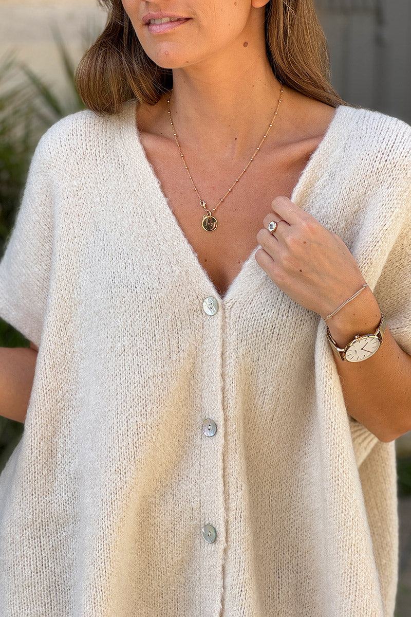 Cream Mohair Blend Knit Vest