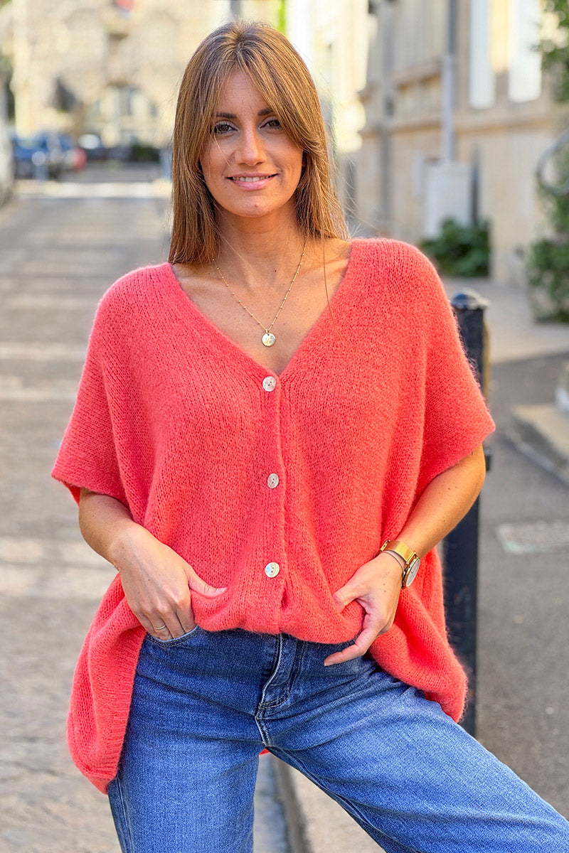 Coral Mohair Blend Knit Vest
