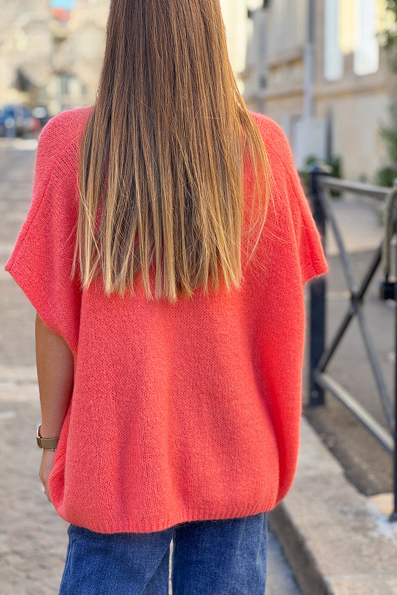 Coral Mohair Blend Knit Vest