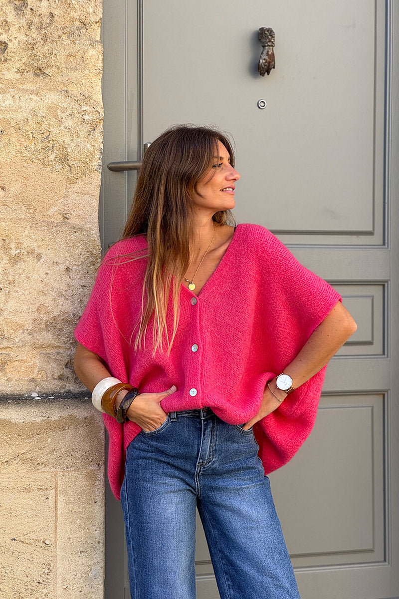 Fuchsia Mohair Blend Knit Vest
