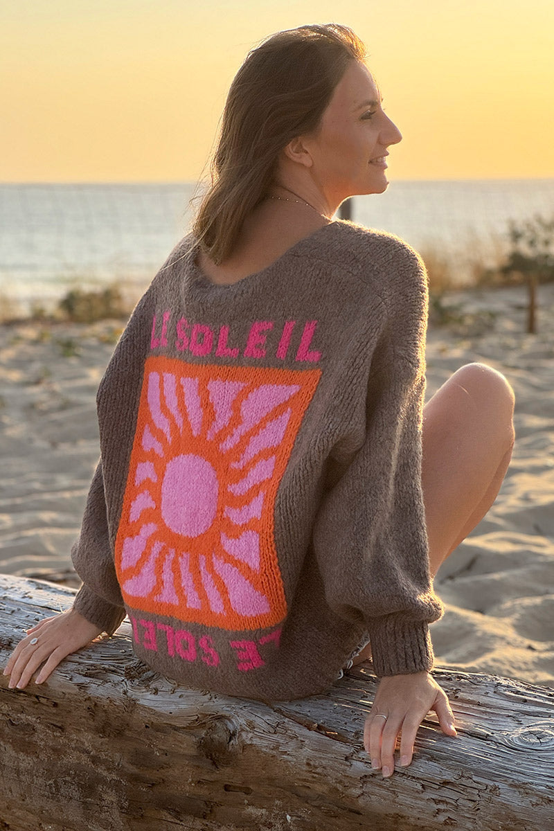 Brown Knit “Le Soleil” Cardigan Sweater