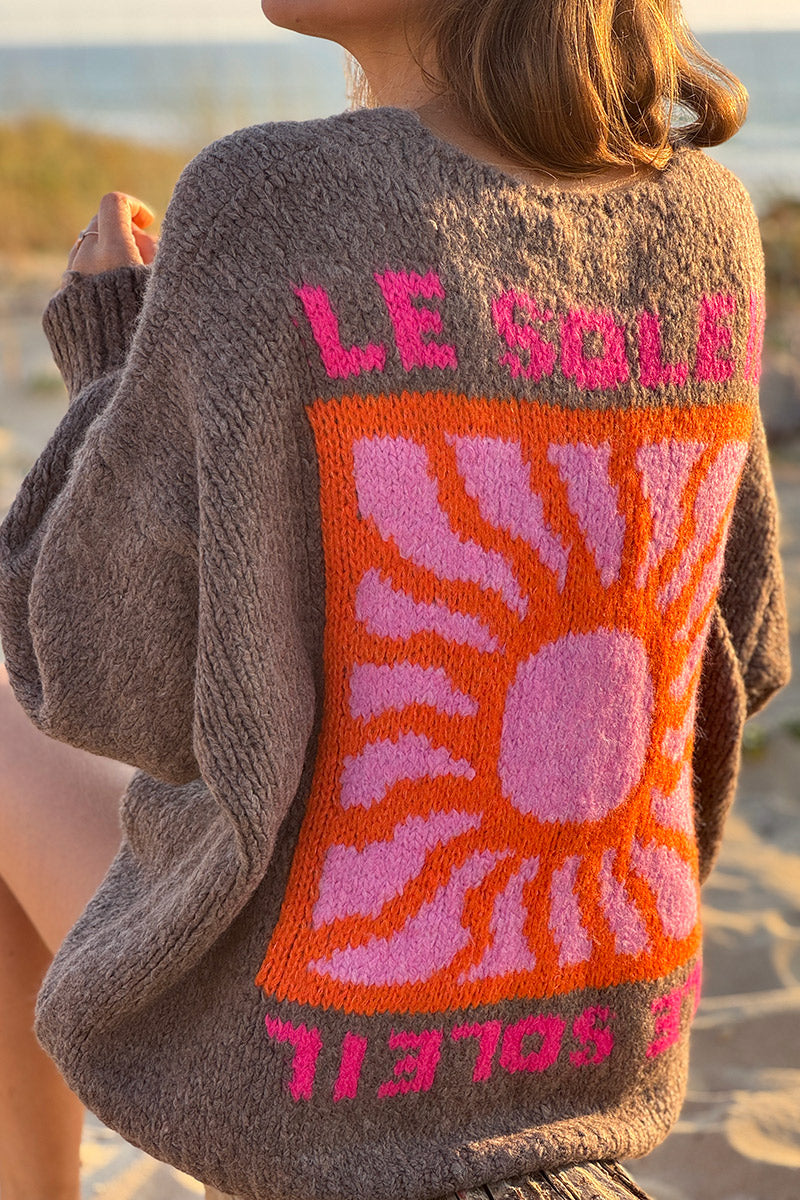 Brown Knit “Le Soleil” Cardigan Sweater