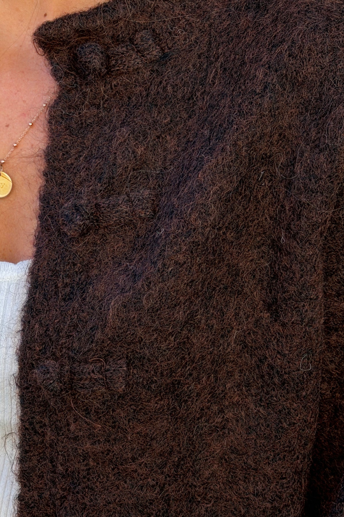 Chocolate Brown Marled Knit Mohair Sweater Jacket