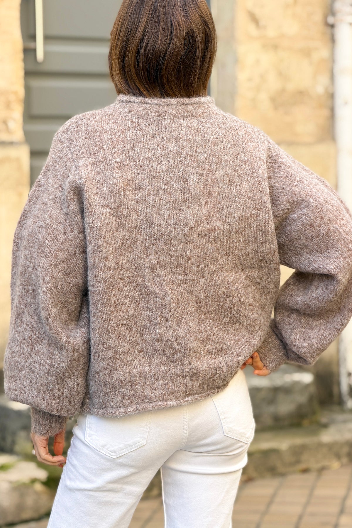 Taupe Marled Knit Mohair Sweater Jacket