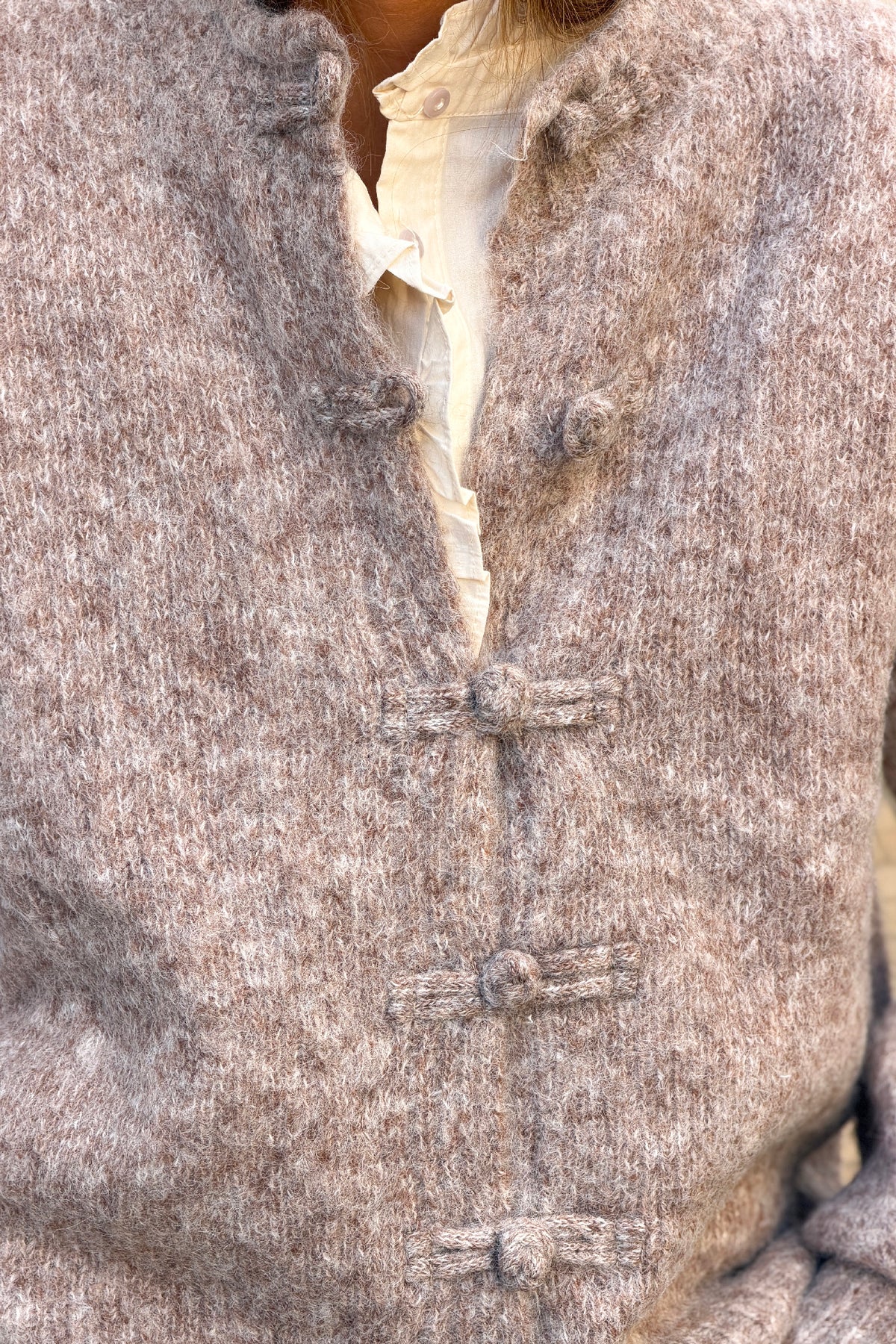 Taupe Marled Knit Mohair Sweater Jacket
