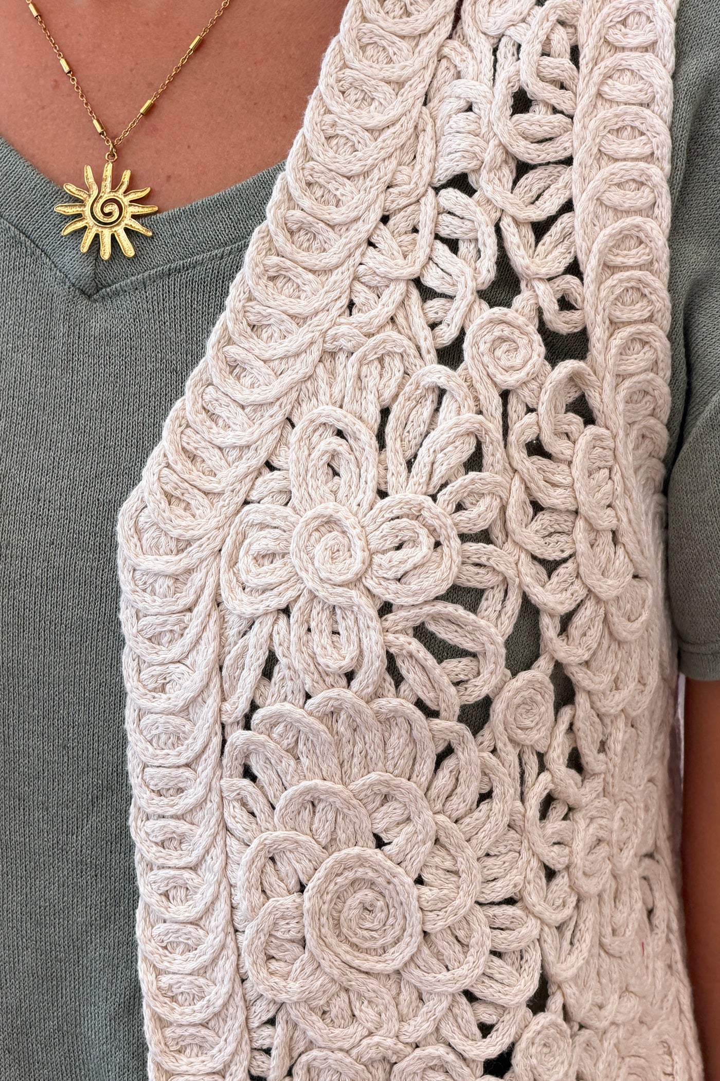 Cream Crochet Floral Coil Vest