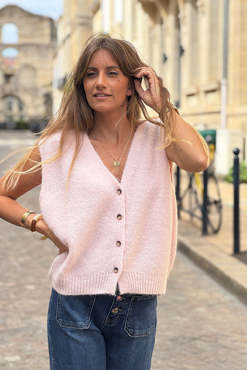 Light Pink Soft Knit Wool Blend Vest