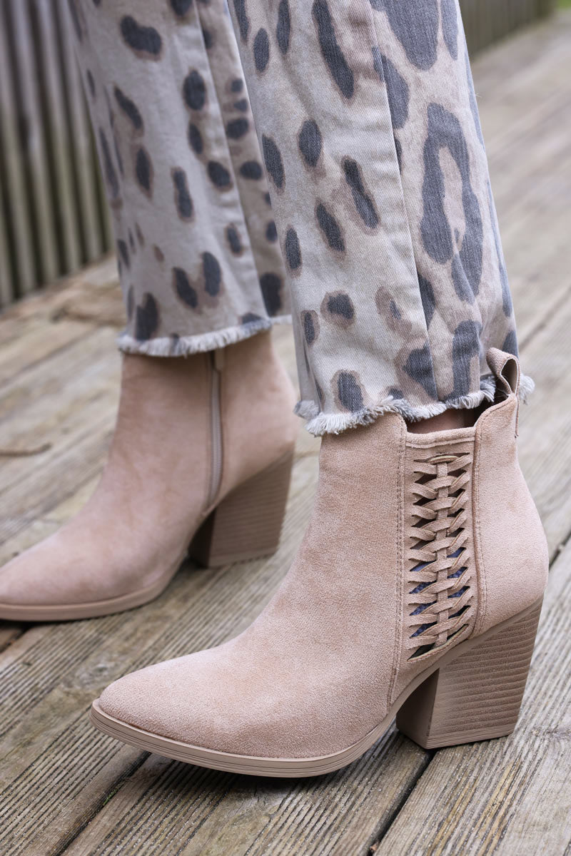 Jean 7/8eme beige imprimé léopard petites franges