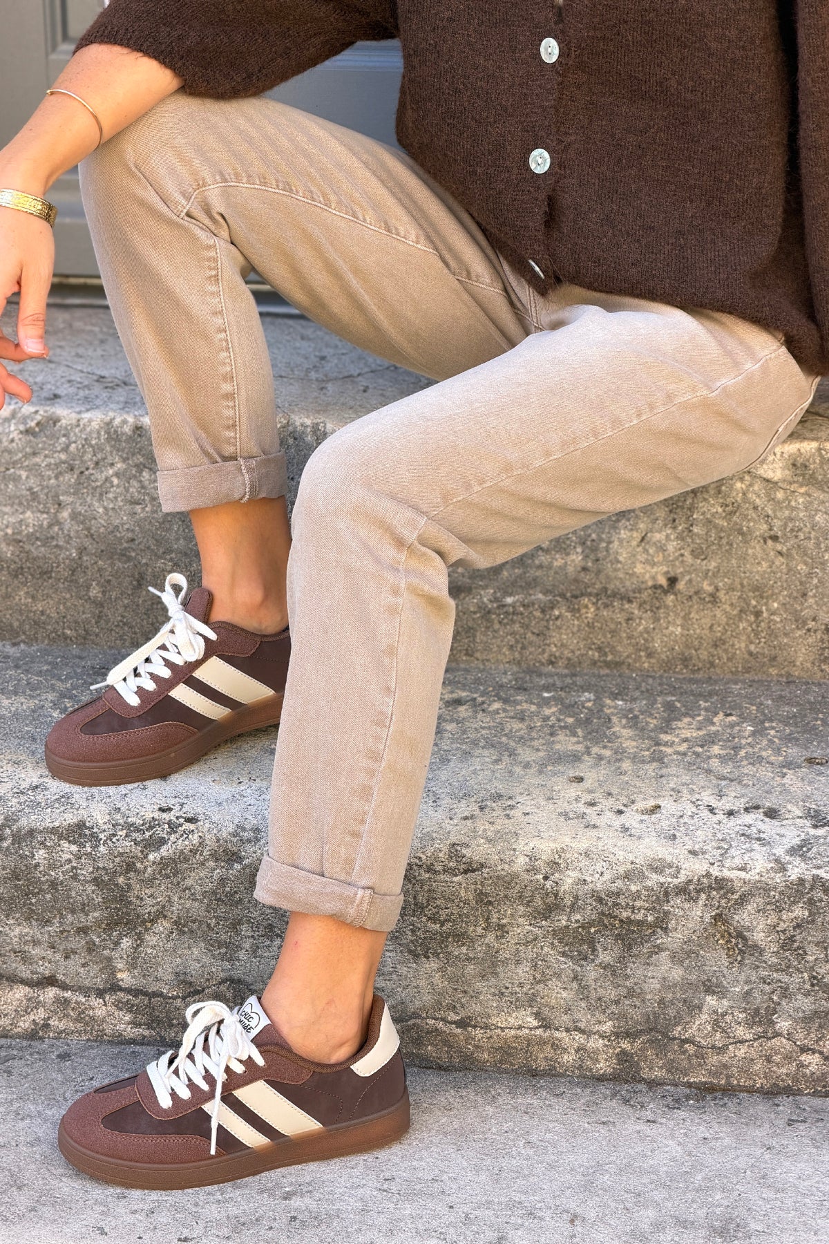 Jean beige délavé stretch coupe slim
