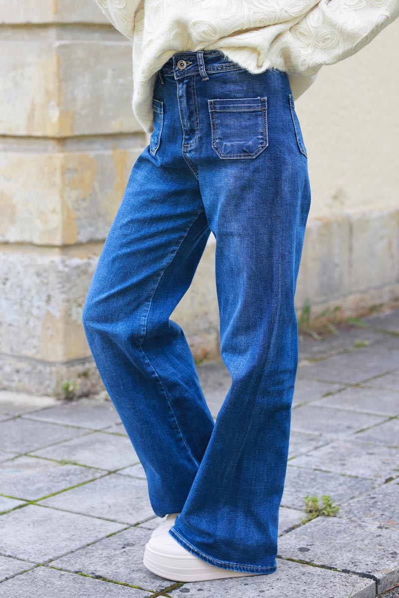 Jean foncé coupe wide très large petites poches plaquées avant