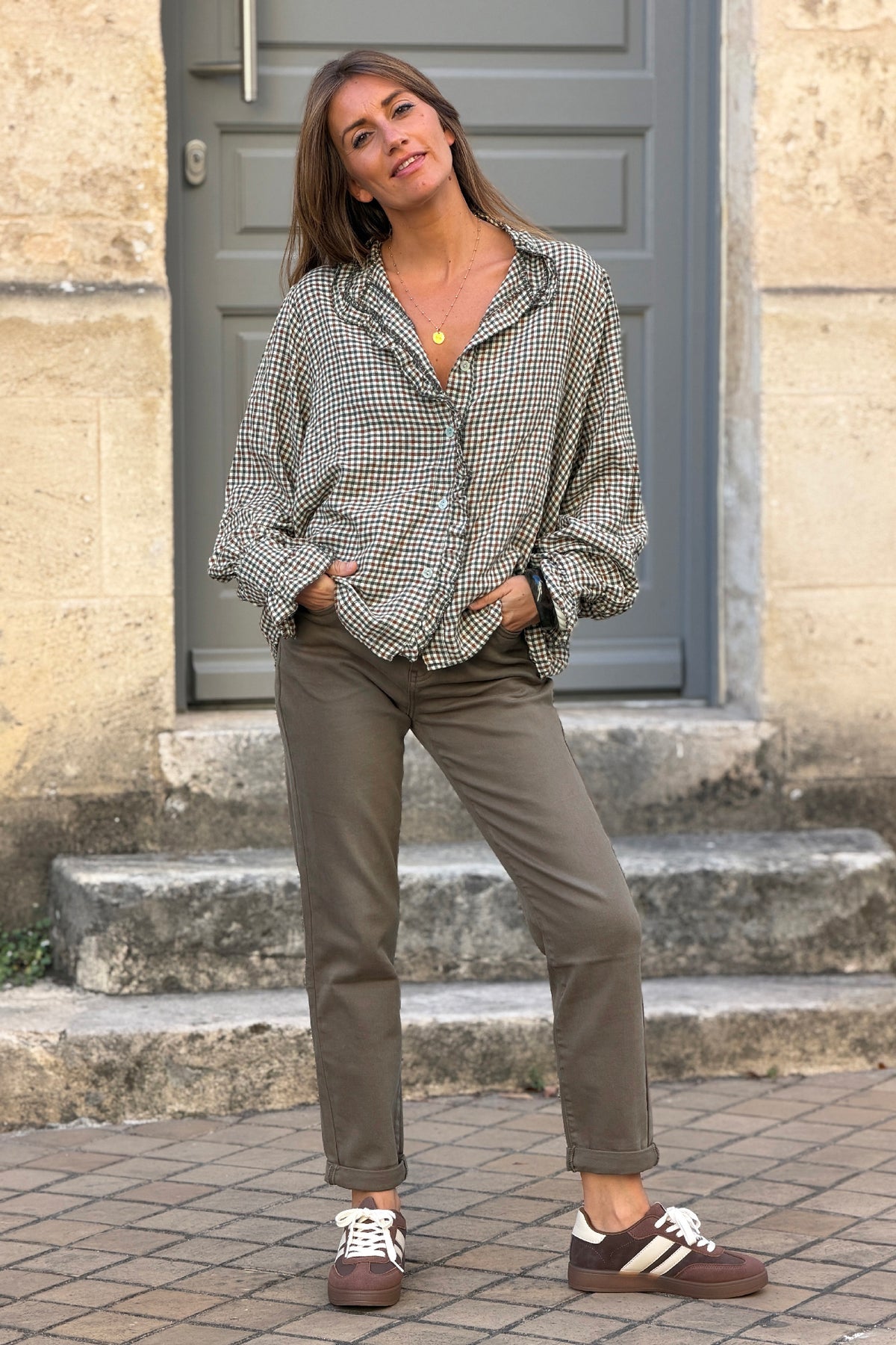 Jean kaki délavé stretch coupe slim