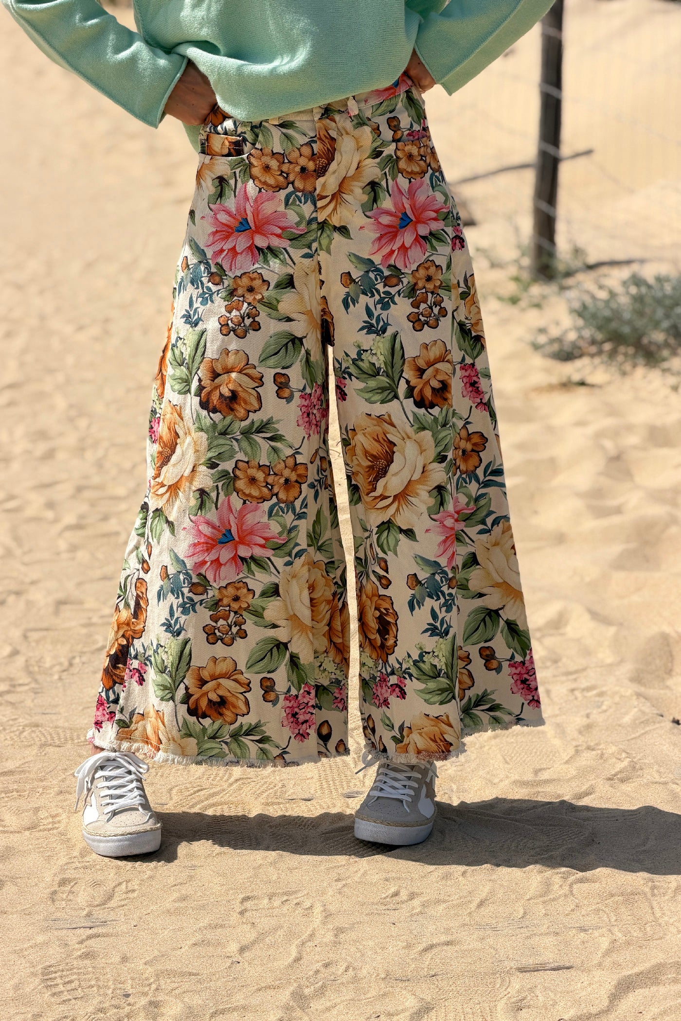 Cream Floral Persuasion Wide Leg Pants