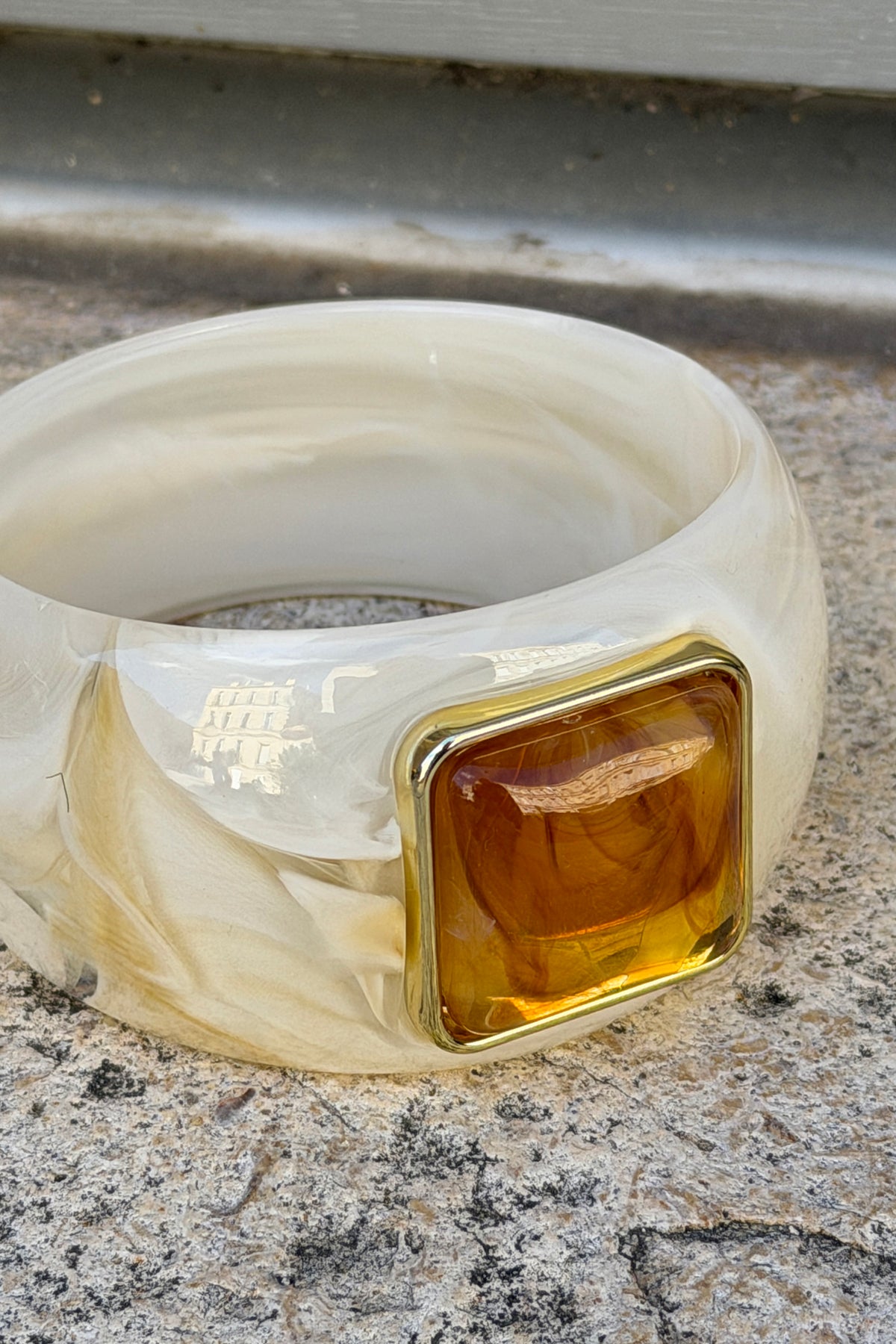 White Lucite Bangle with Statement Stone