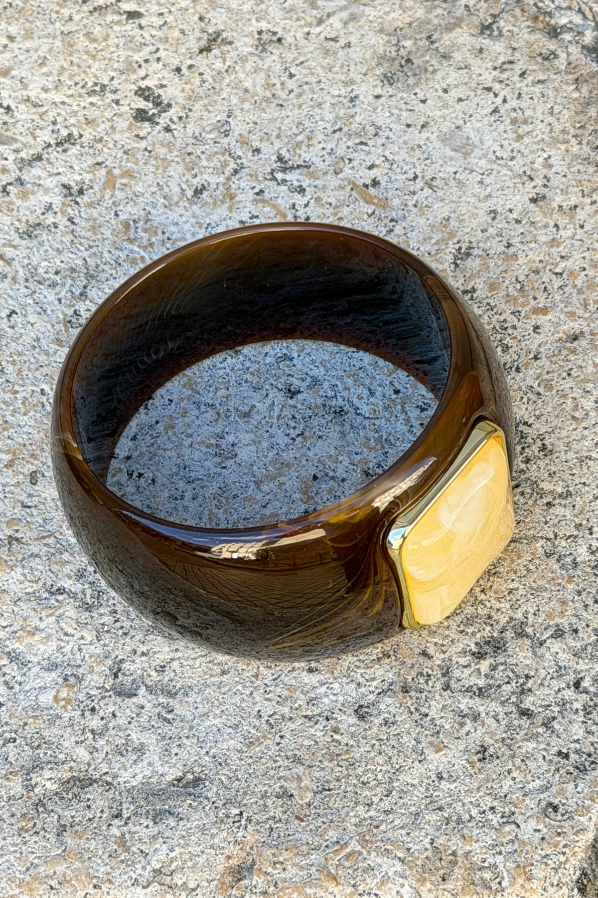 Mocha Brown Lucite Bangle with Statement Stone