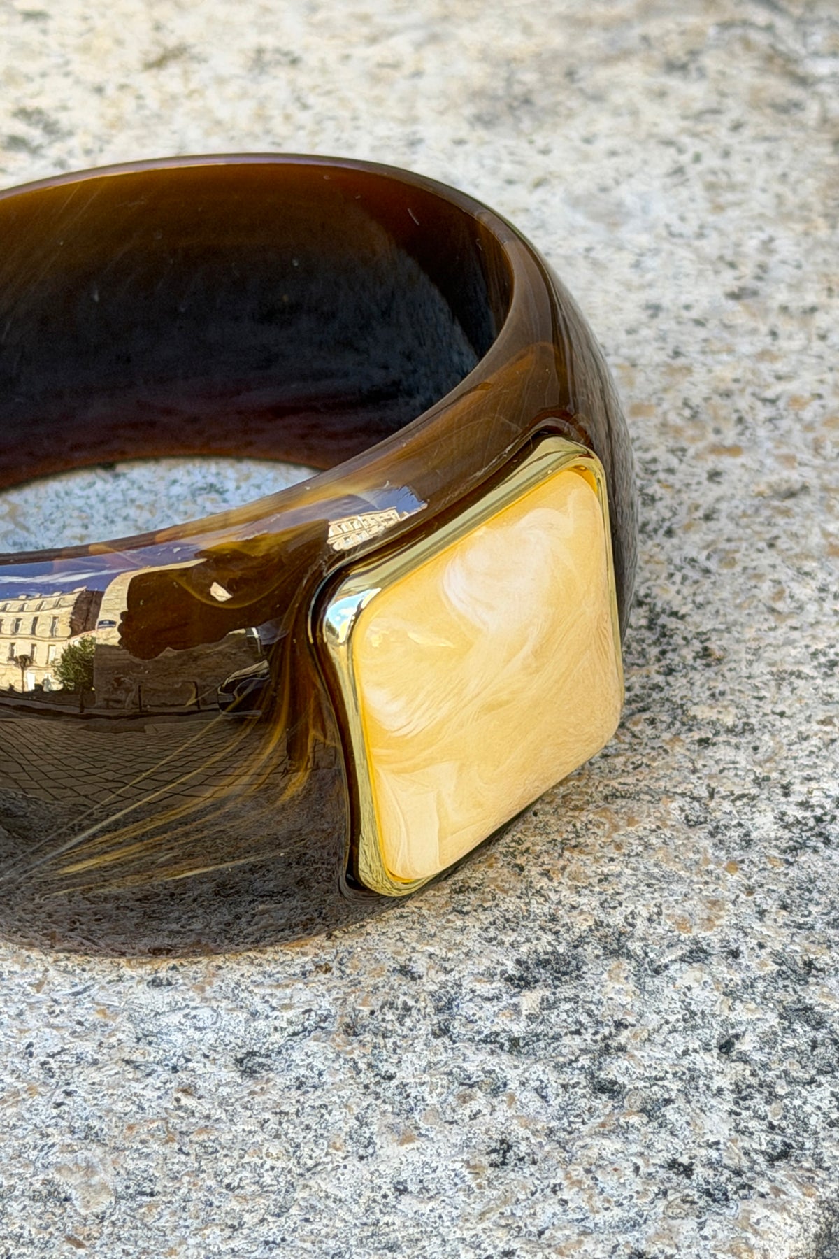 Mocha Brown Lucite Bangle with Statement Stone
