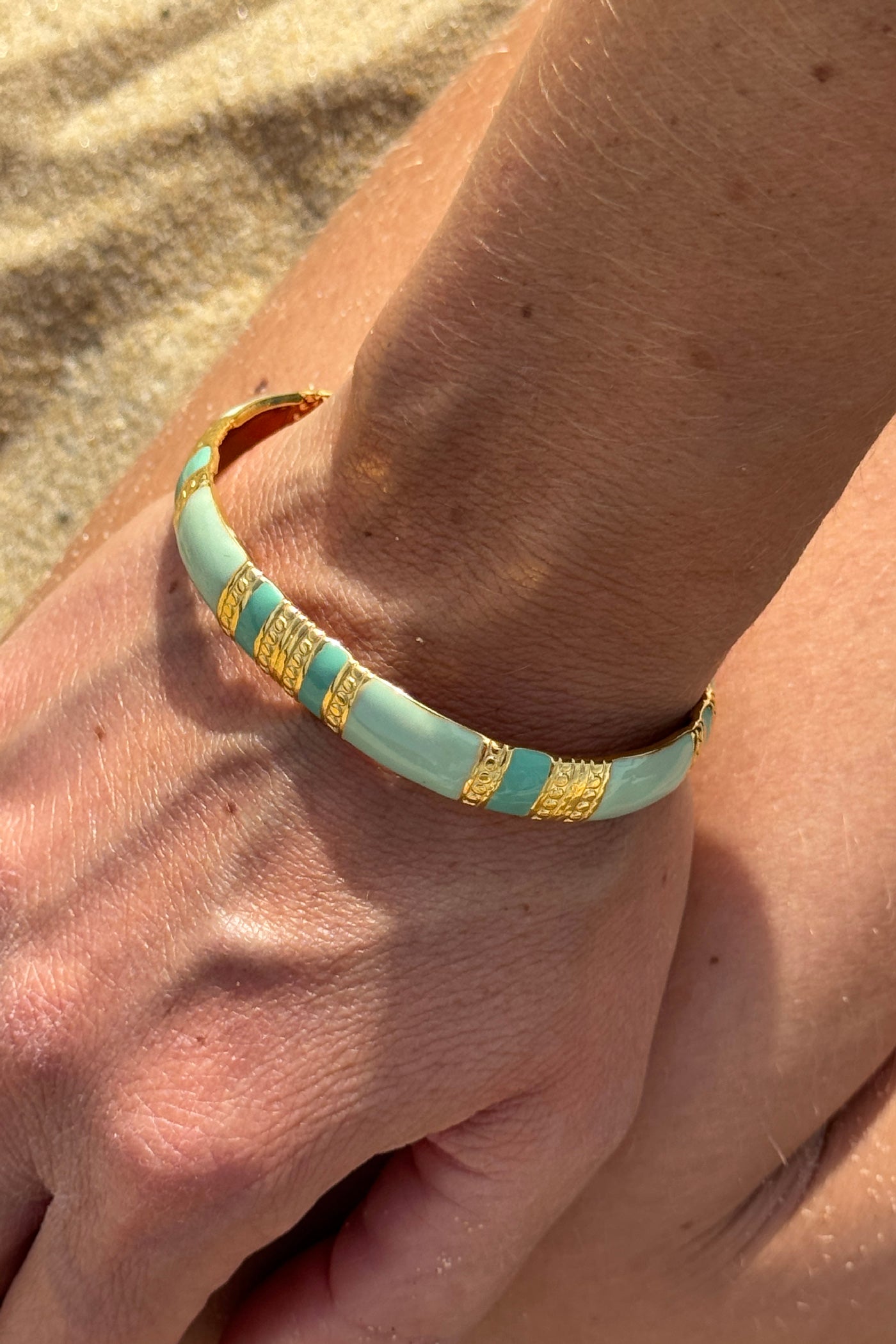 Turquoise and Golden Enamel Cuff Bracelet