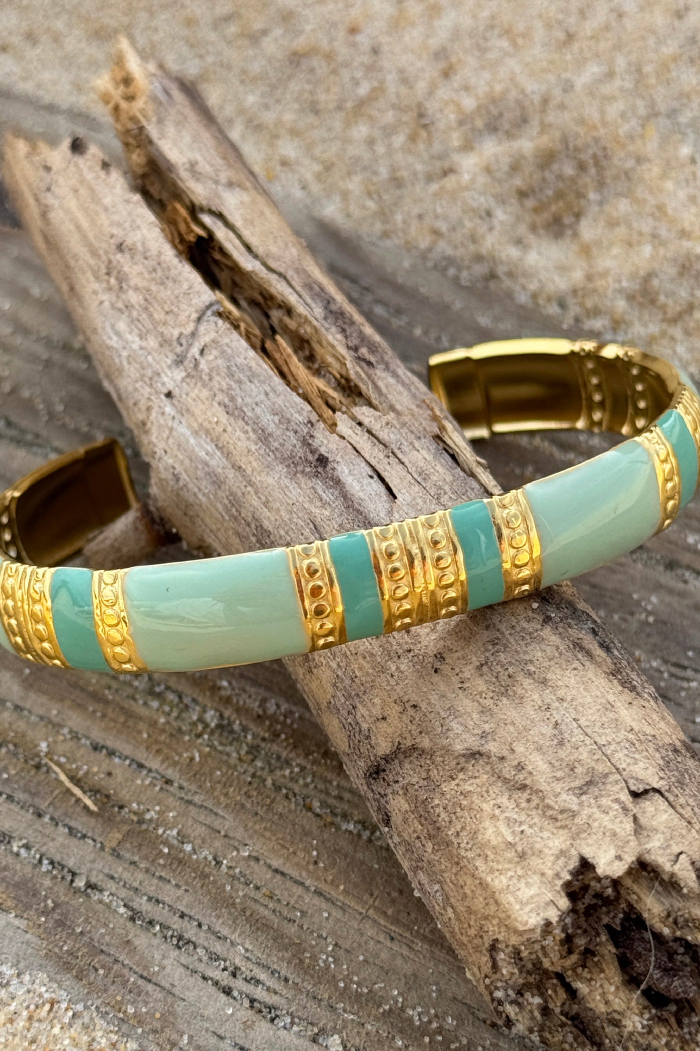Turquoise and Golden Enamel Cuff Bracelet