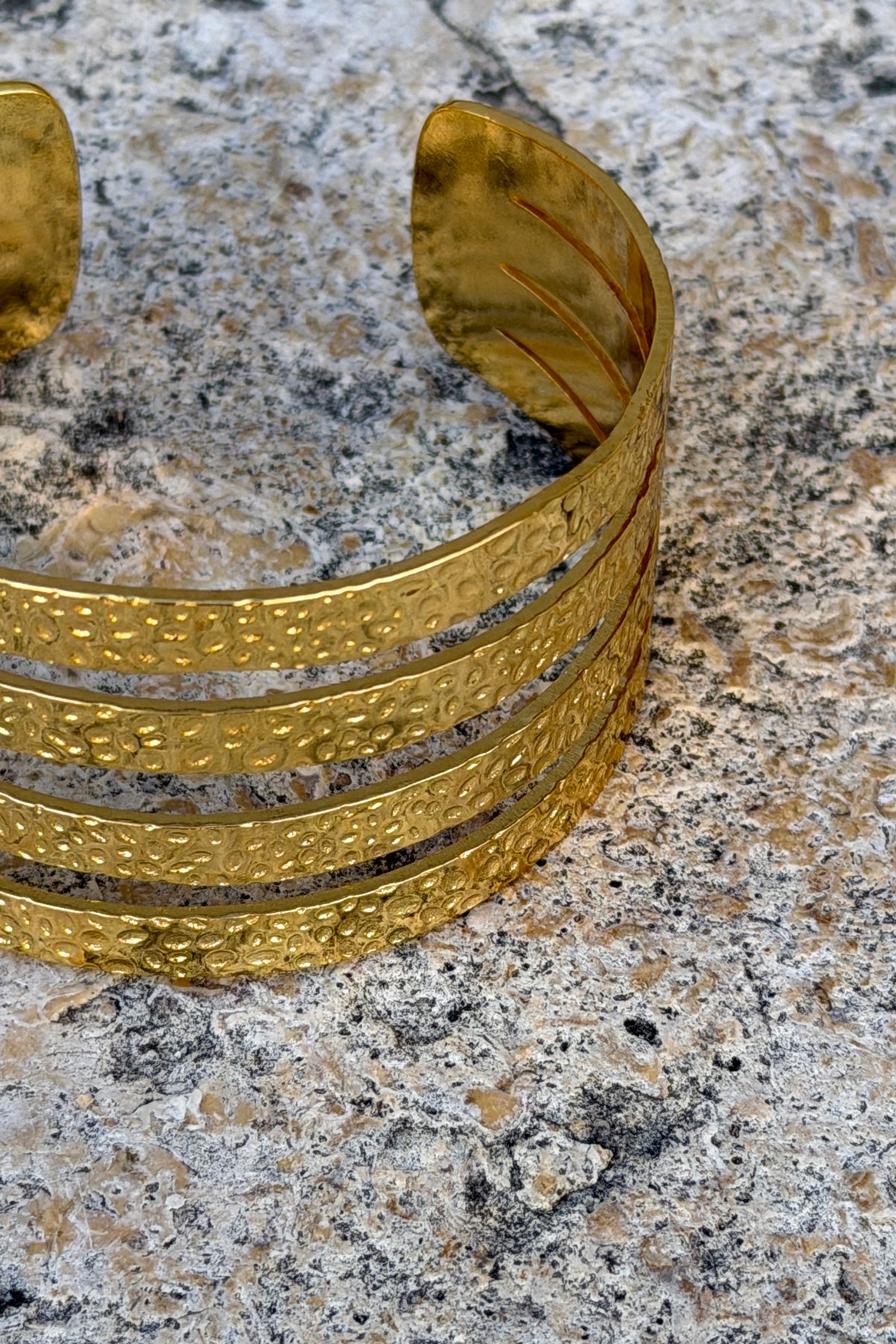 Golden Hammered Four Band Cuff