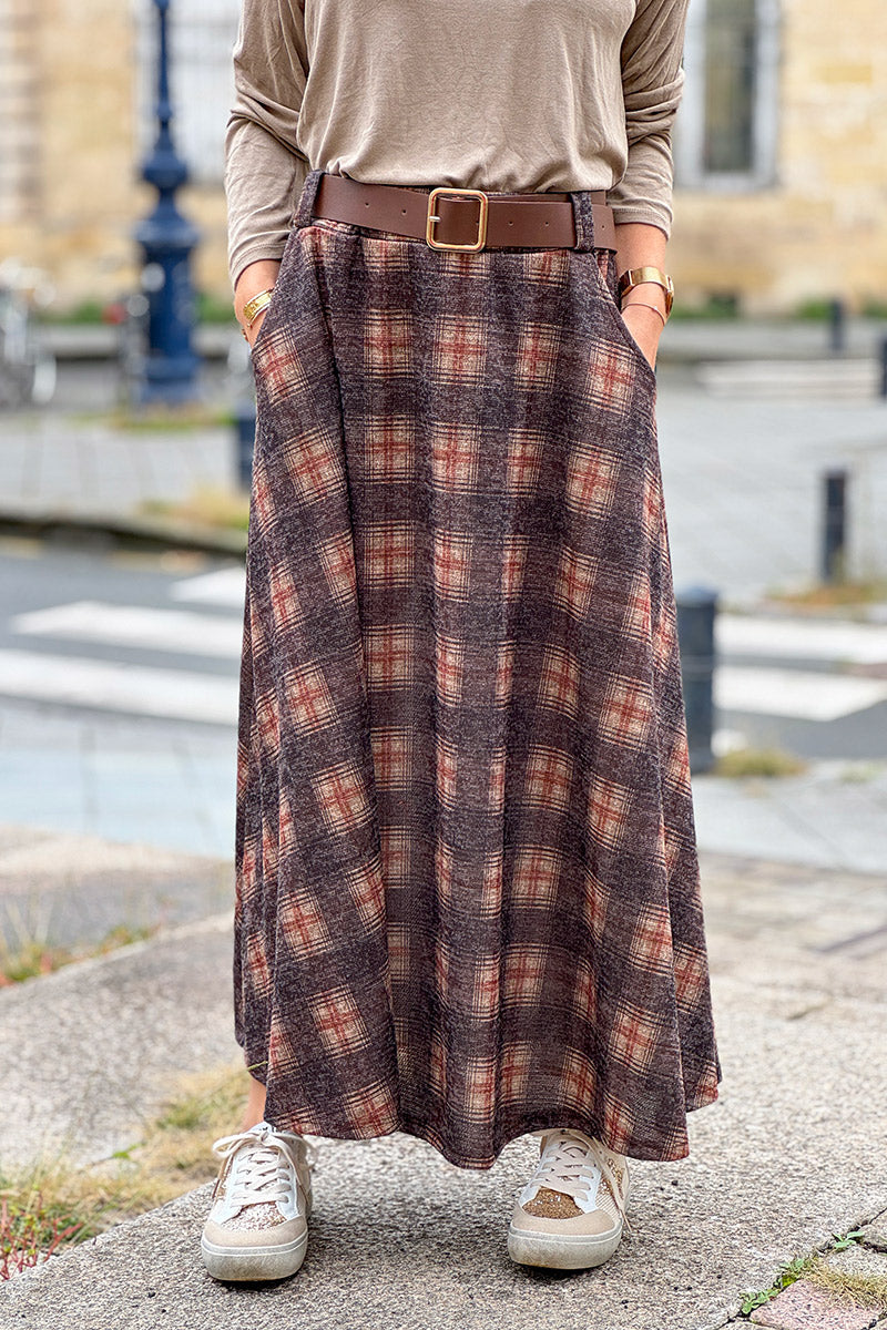 Charcoal Plaid Blanket Skirt with Belt
