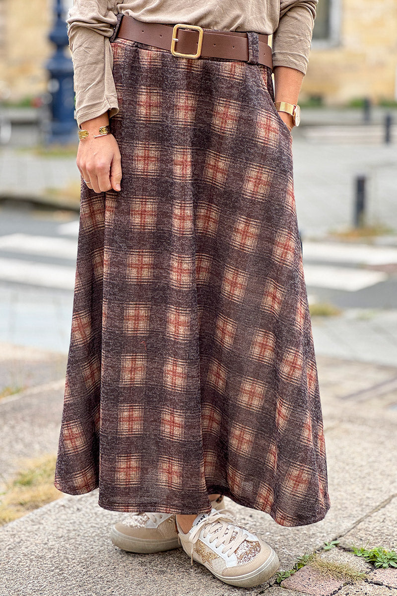 Charcoal Plaid Blanket Skirt with Belt