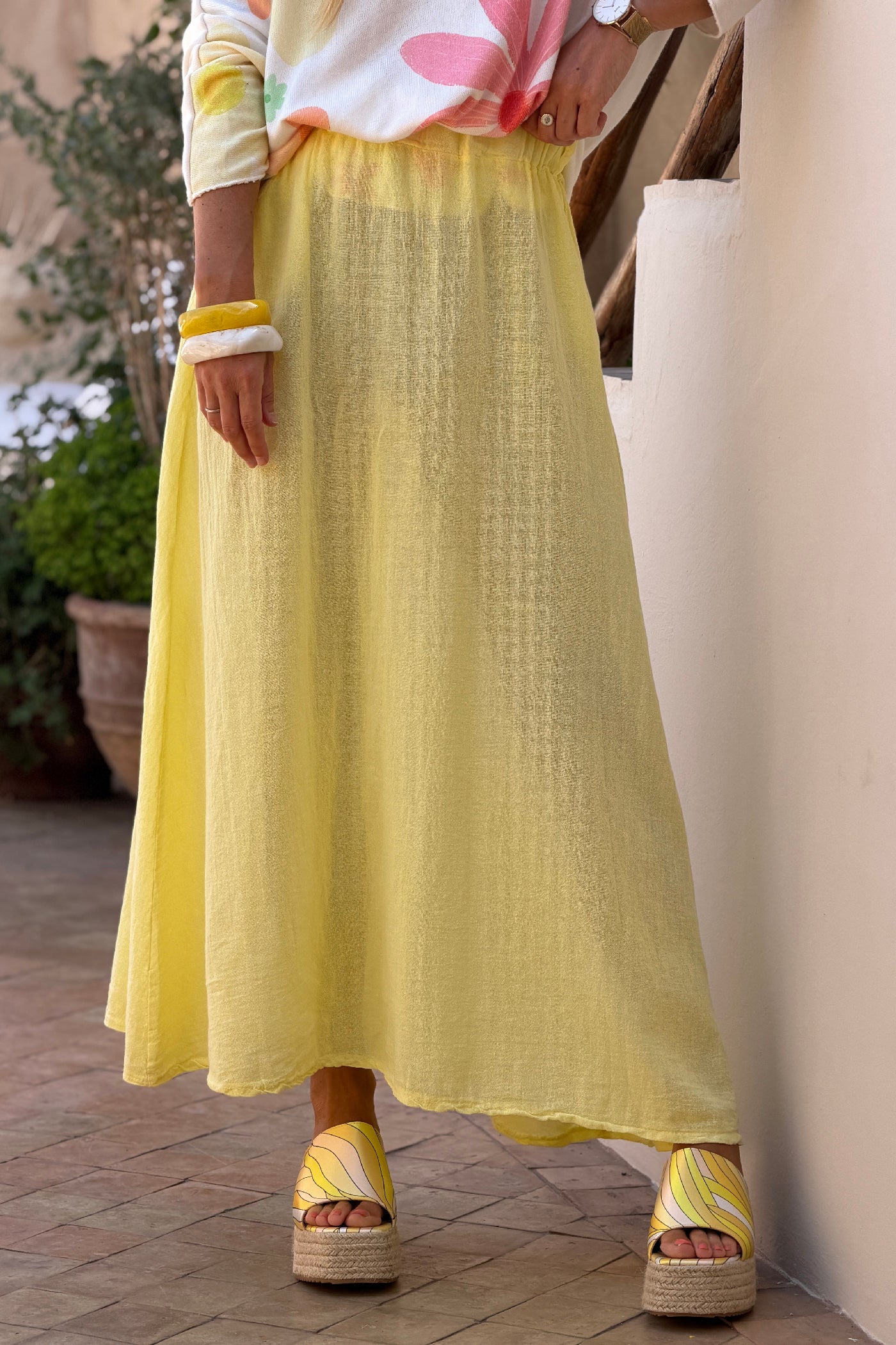 Butter Yellow Woven Cotton Maxi Skirt