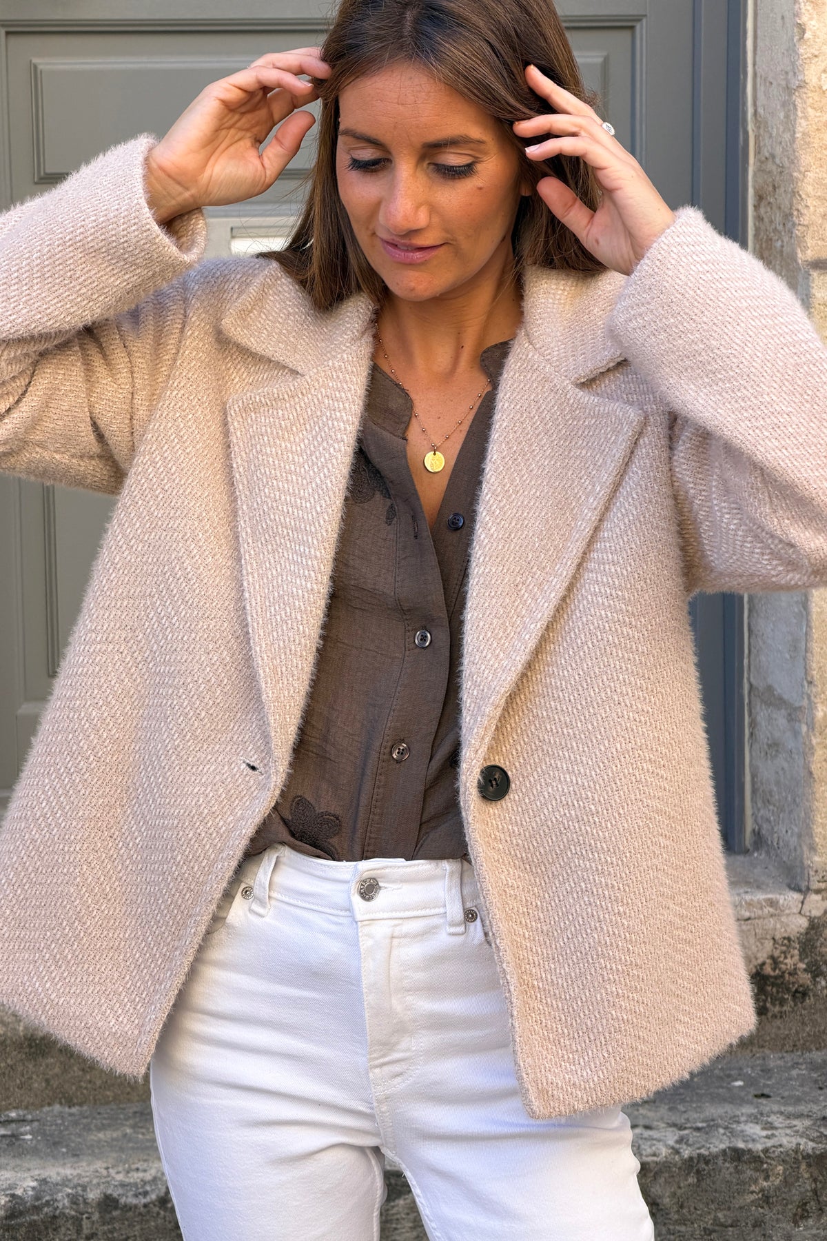 Cream Woven Peacoat