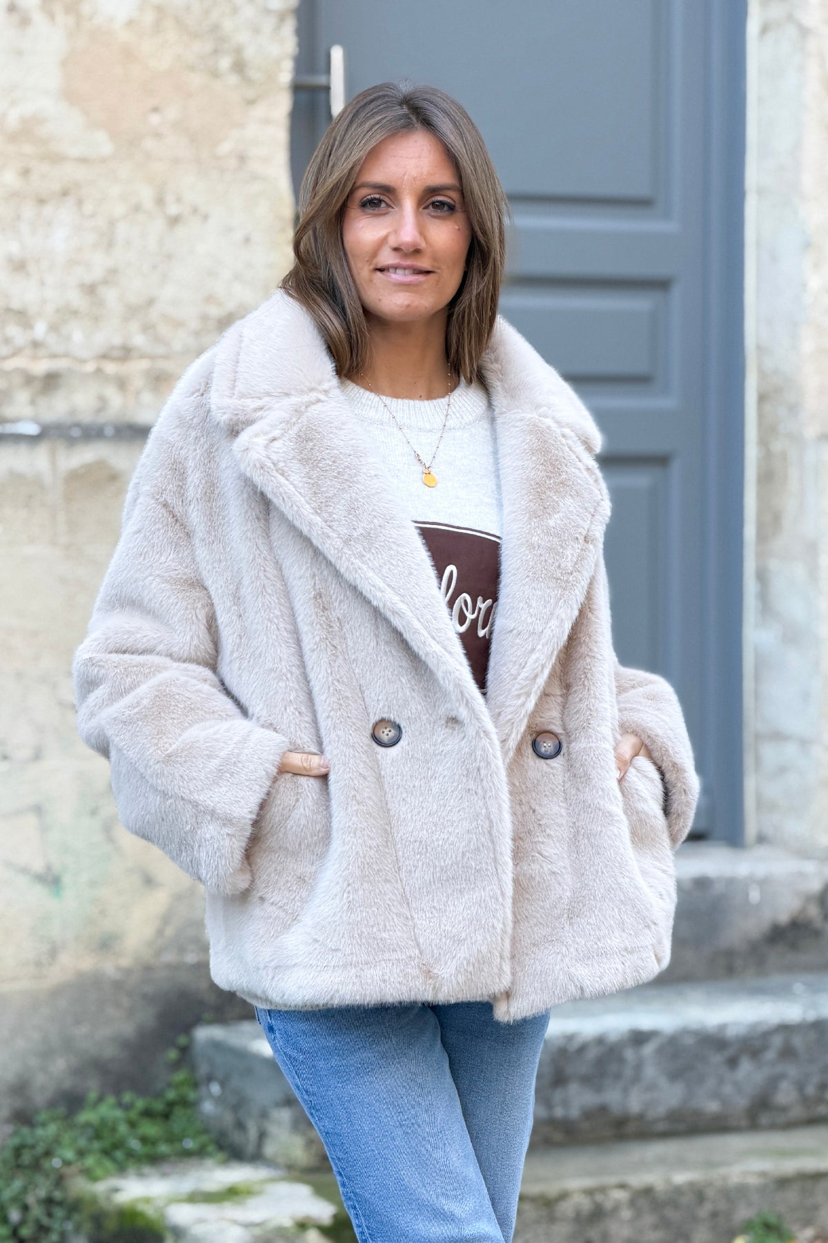Cream Faux Fur Peacoat