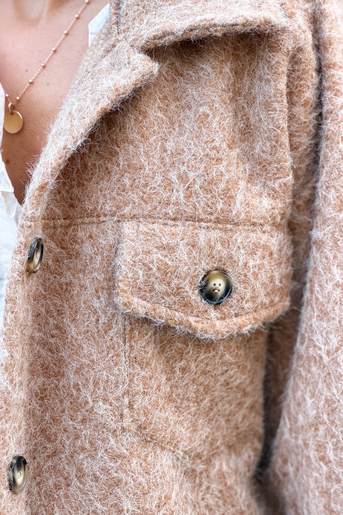 Camel Fuzzy Knit Sweater Coat