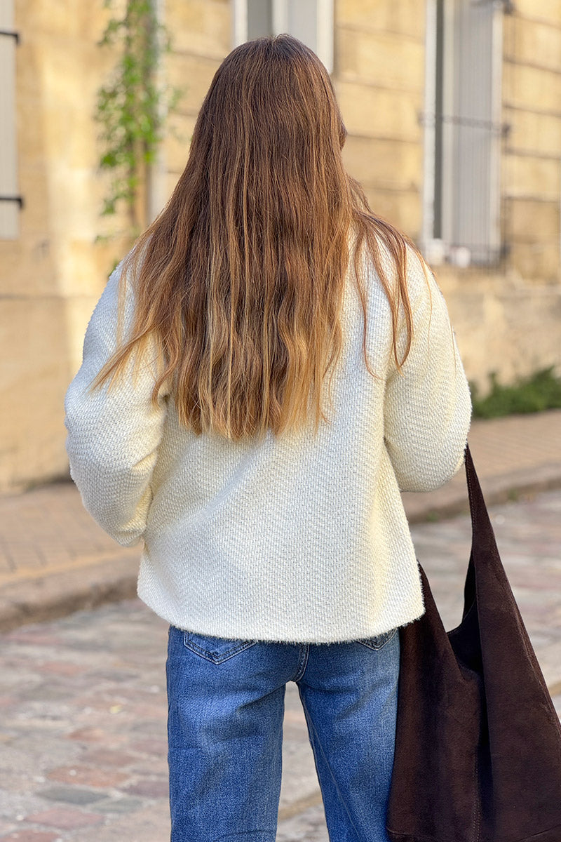 Cream Herringbone Peacoat