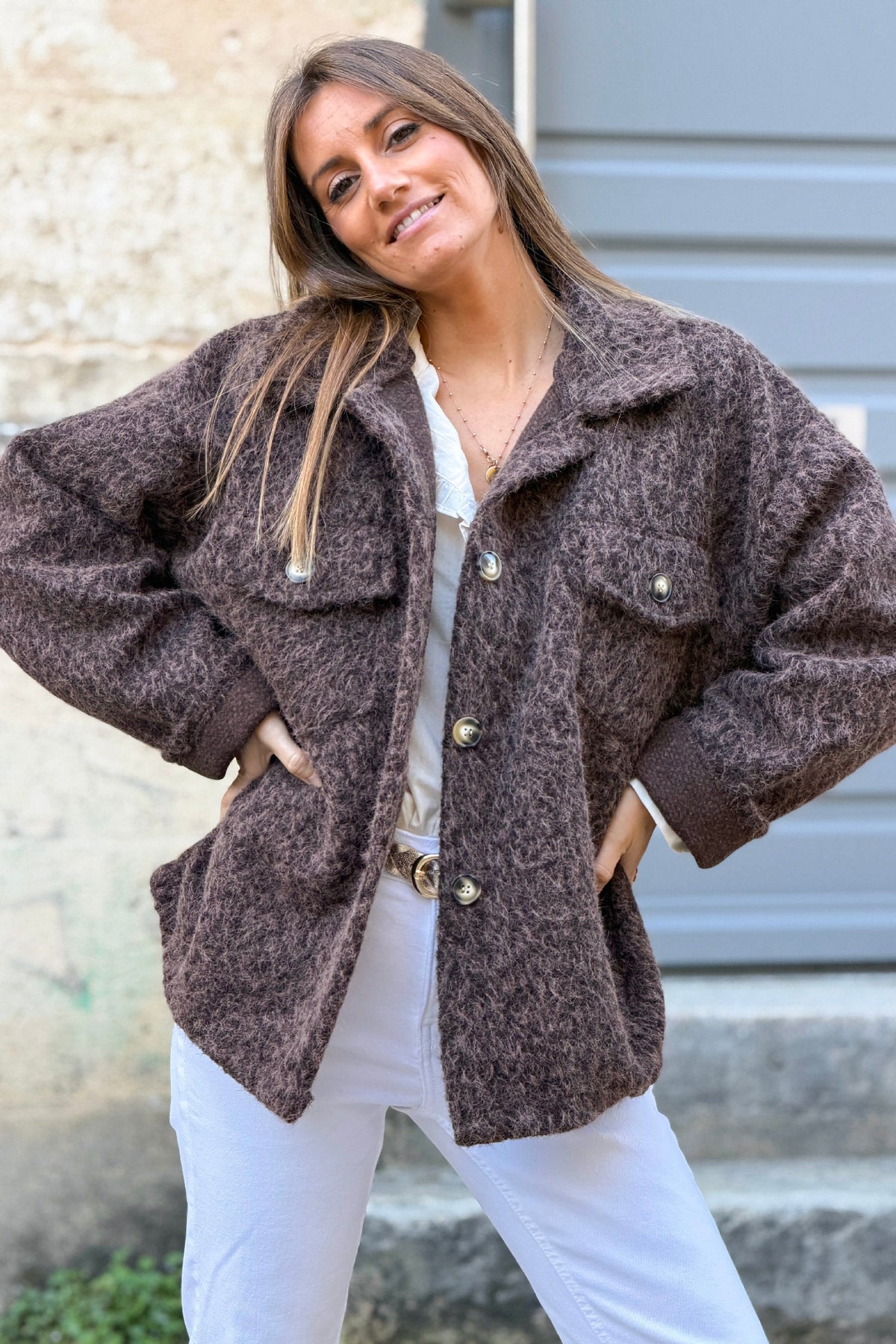 Chocolate Brown Fuzzy Knit Sweater Coat