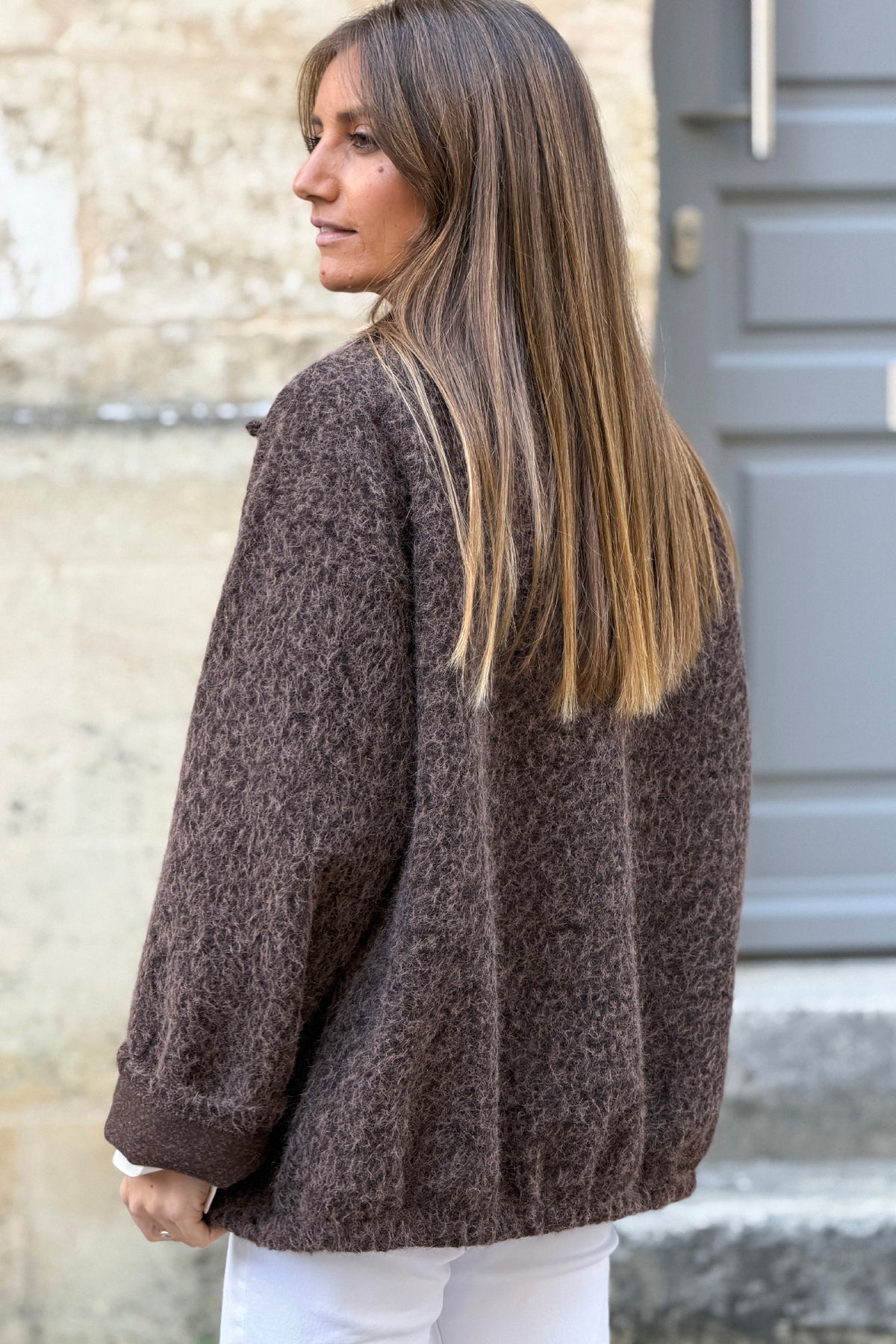 Chocolate Brown Fuzzy Knit Sweater Coat