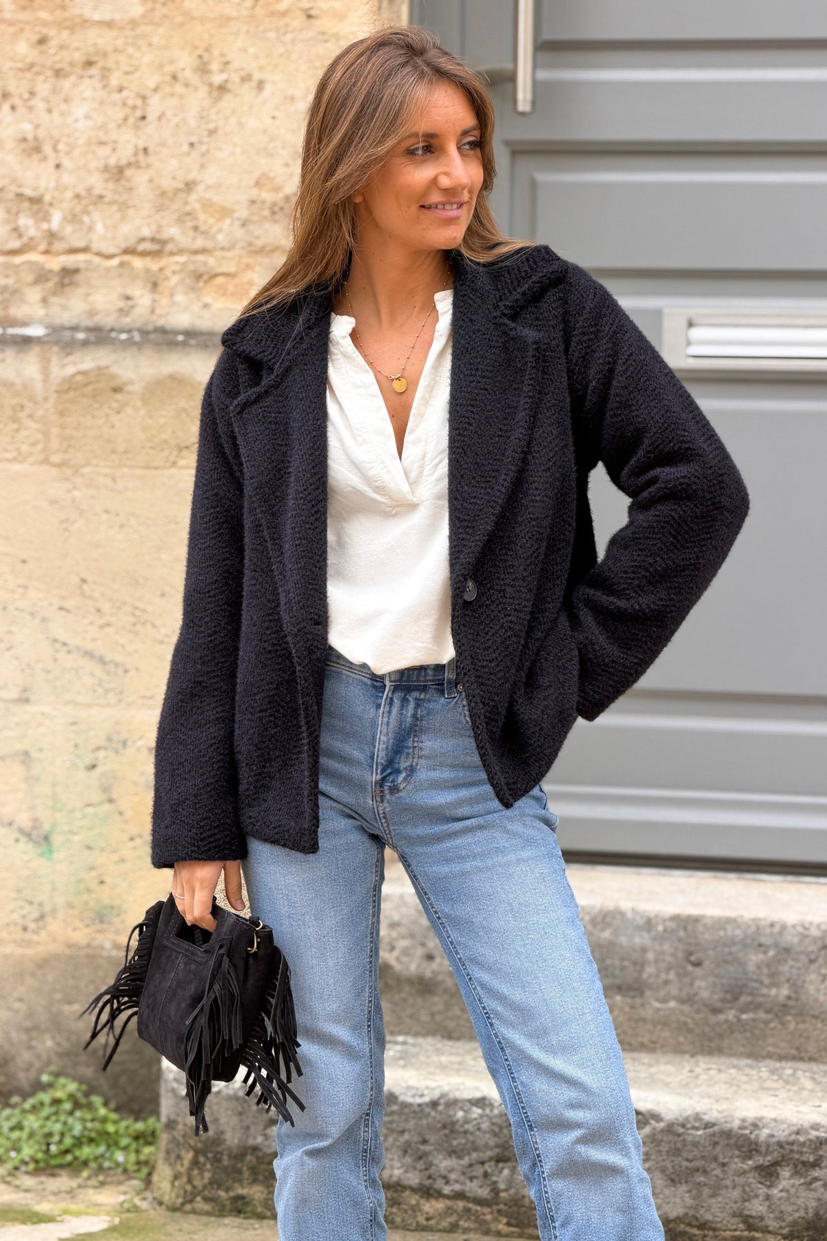 Black Woven Peacoat
