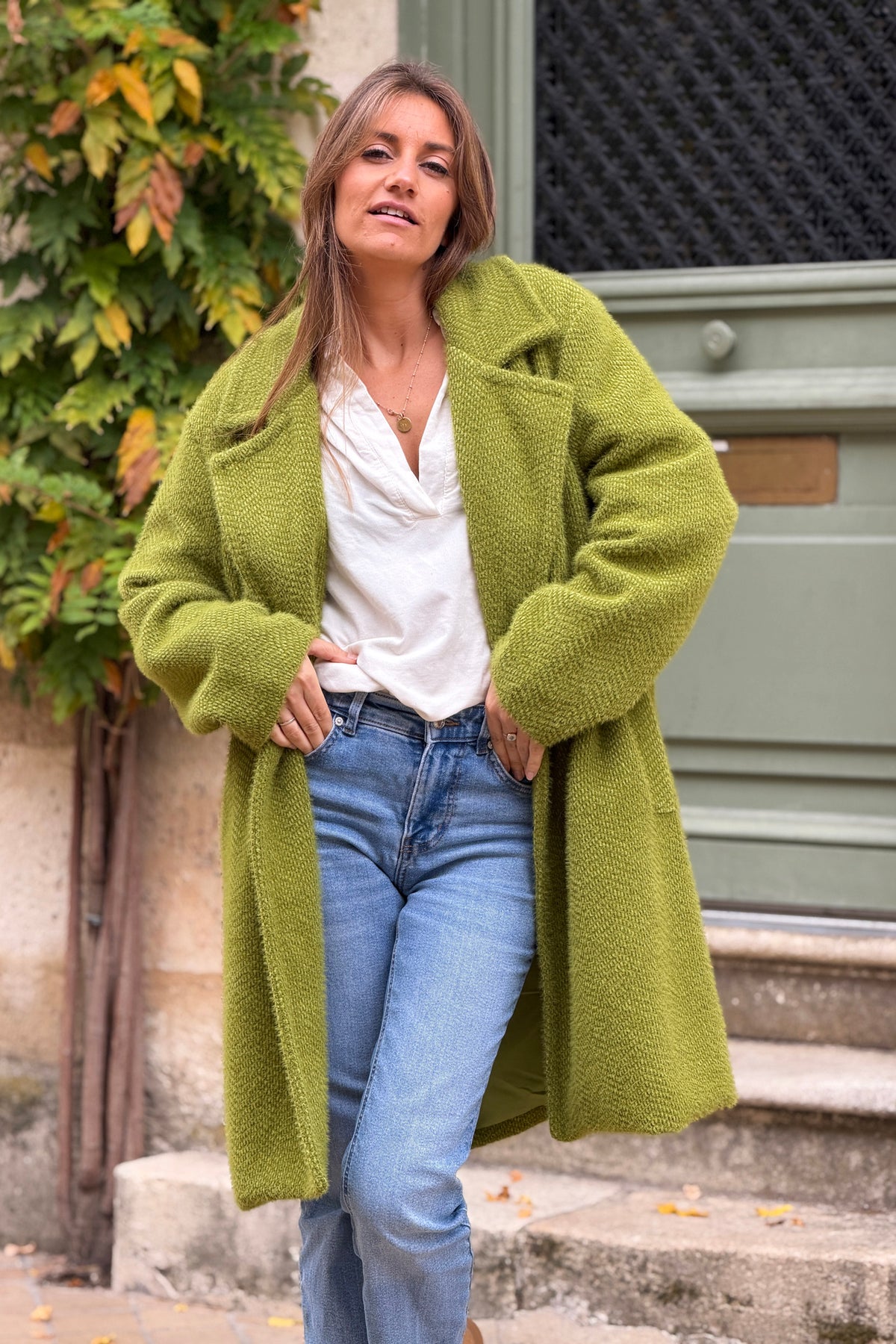 Moss Green Woven Peacoat