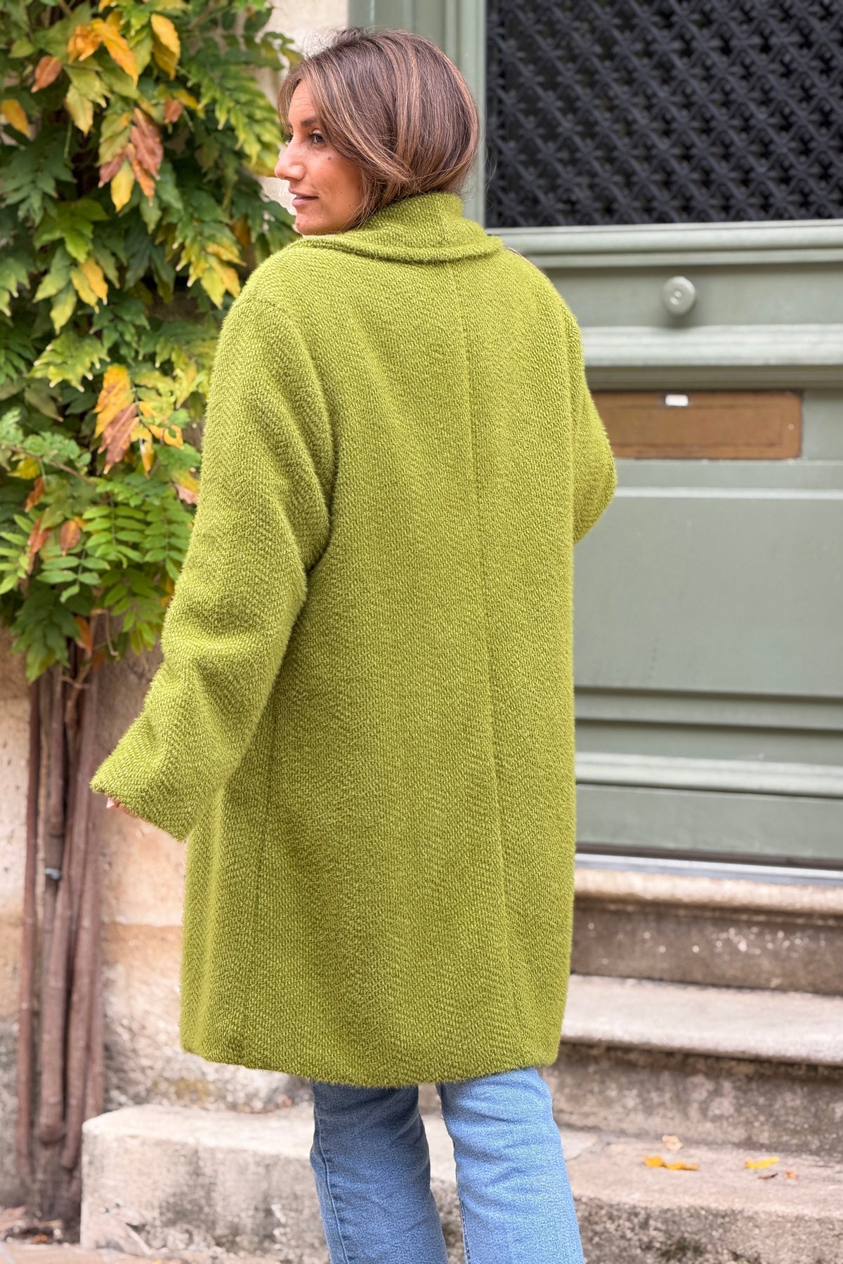 Moss Green Woven Peacoat