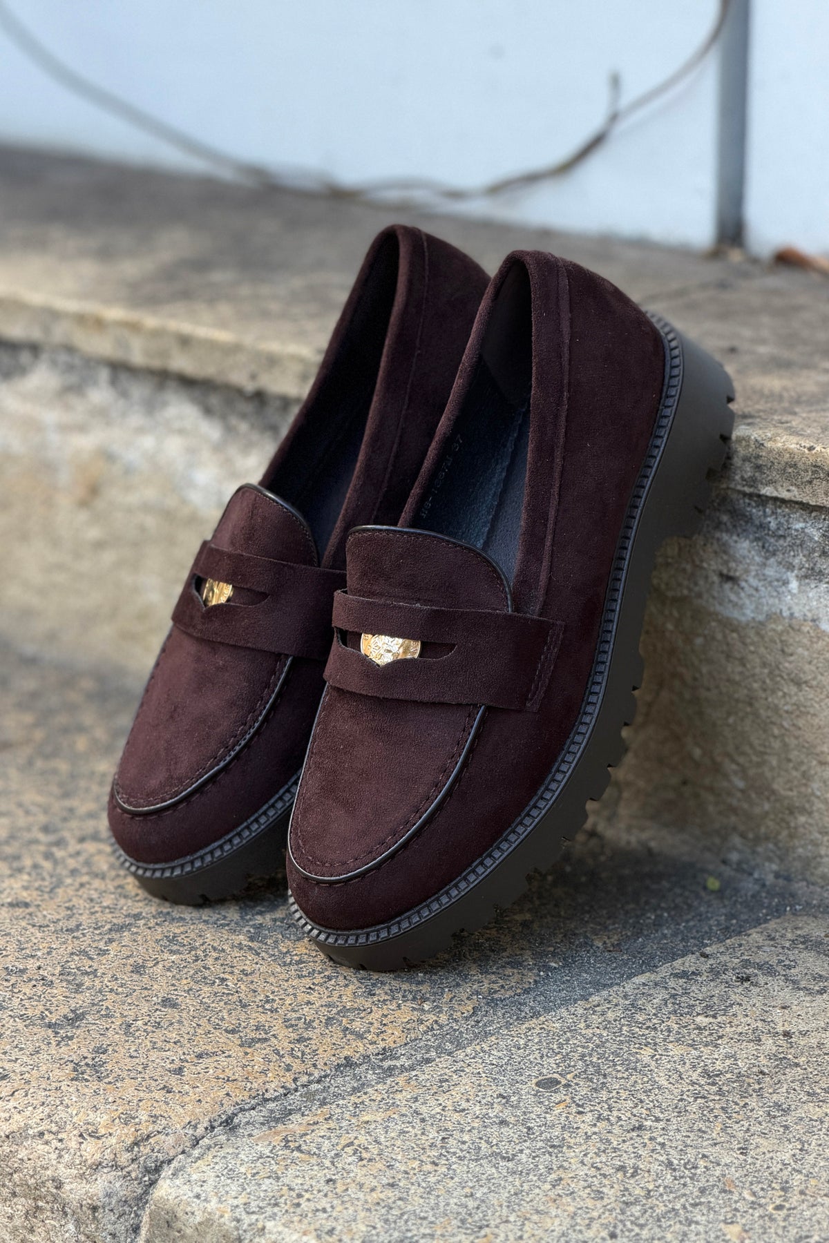 Brown Suedette Penny Loafers