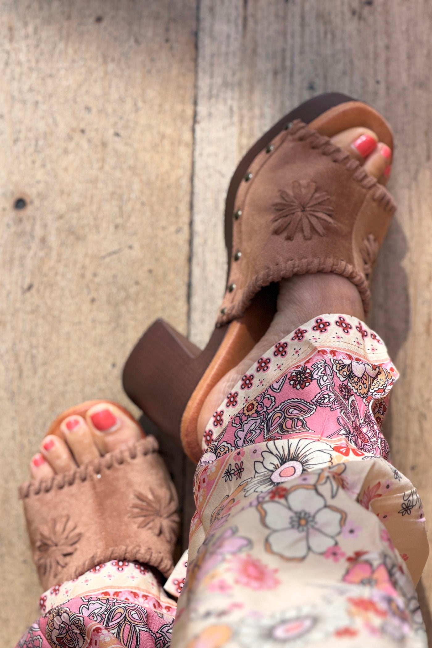 Beige Suedette Fringe Wrapped Mules