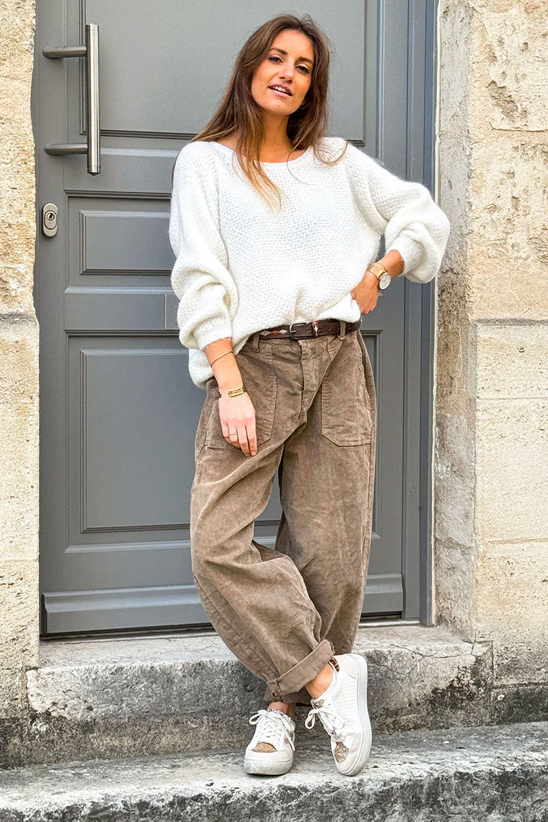 Camel Corduroy Carpenter Pants with Belt