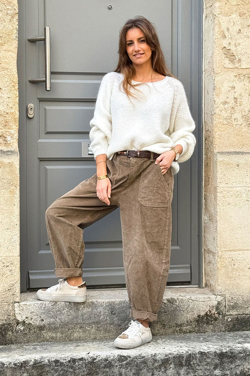 Camel Corduroy Carpenter Pants with Belt