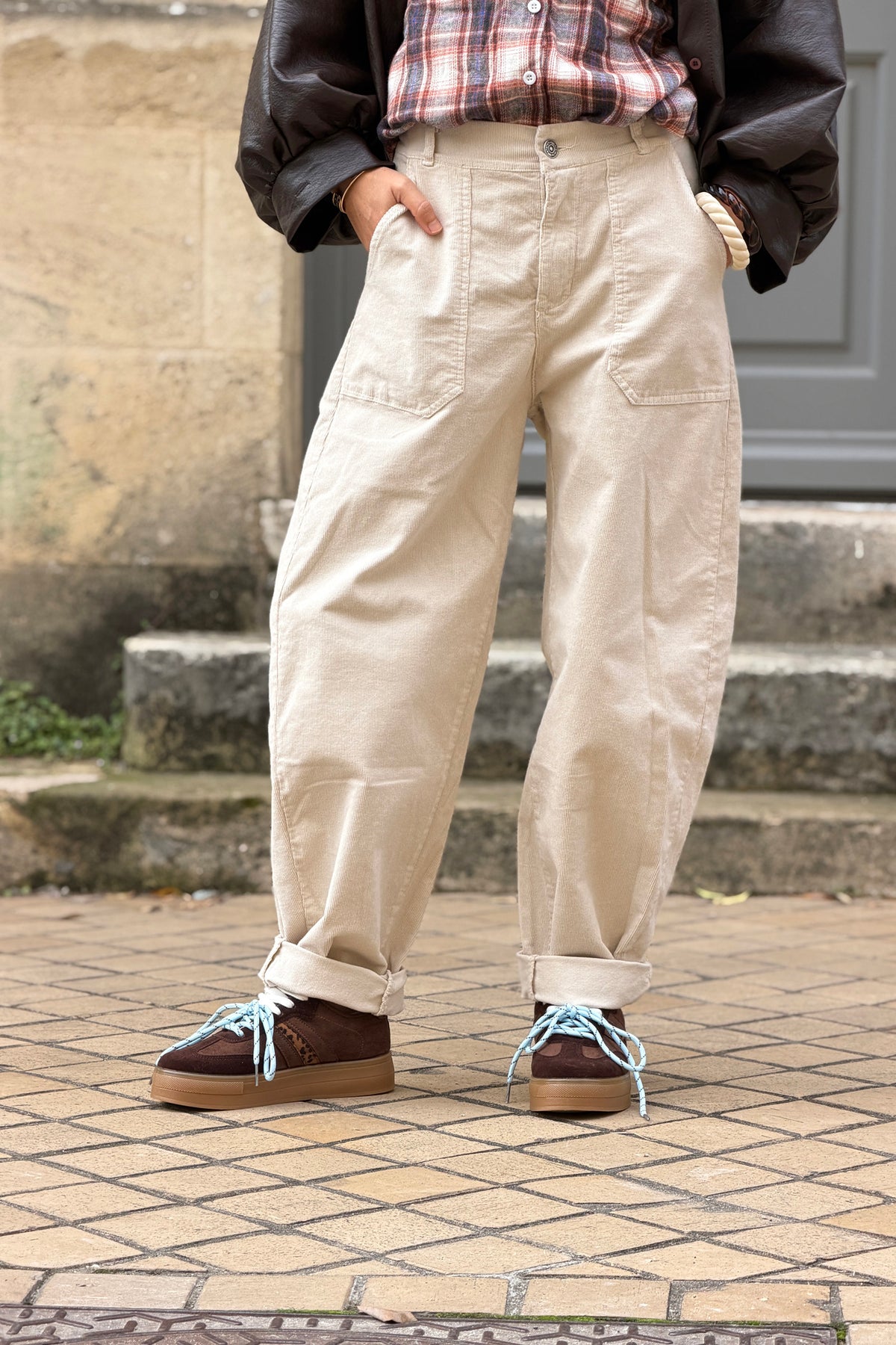 Cream Corduroy Utility Pants