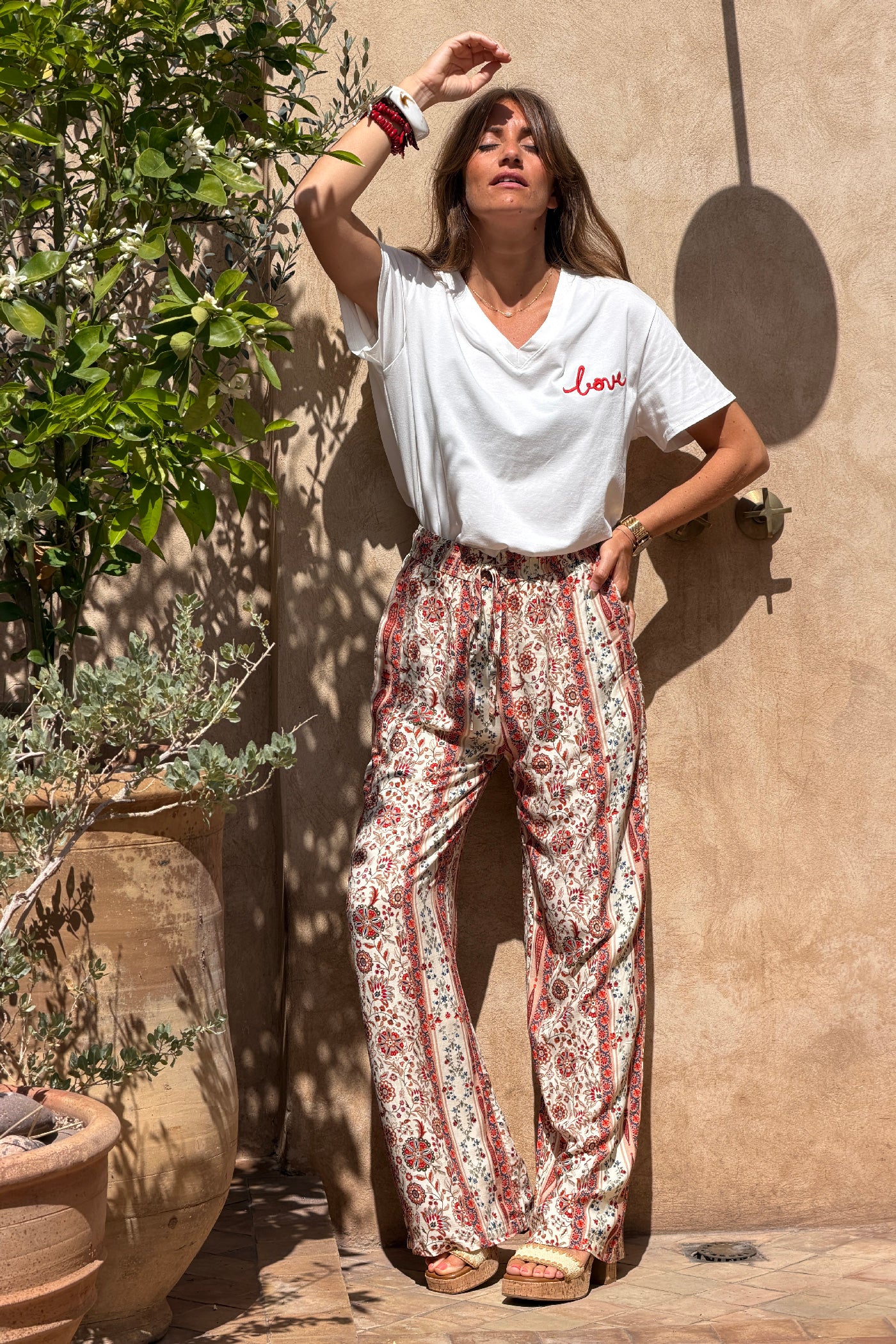 Merlot Floral Medallion Viscose Pull-On Pants