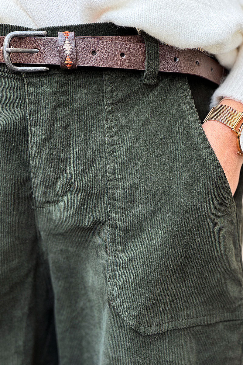 Olive Corduroy Carpenter Pants with Belt