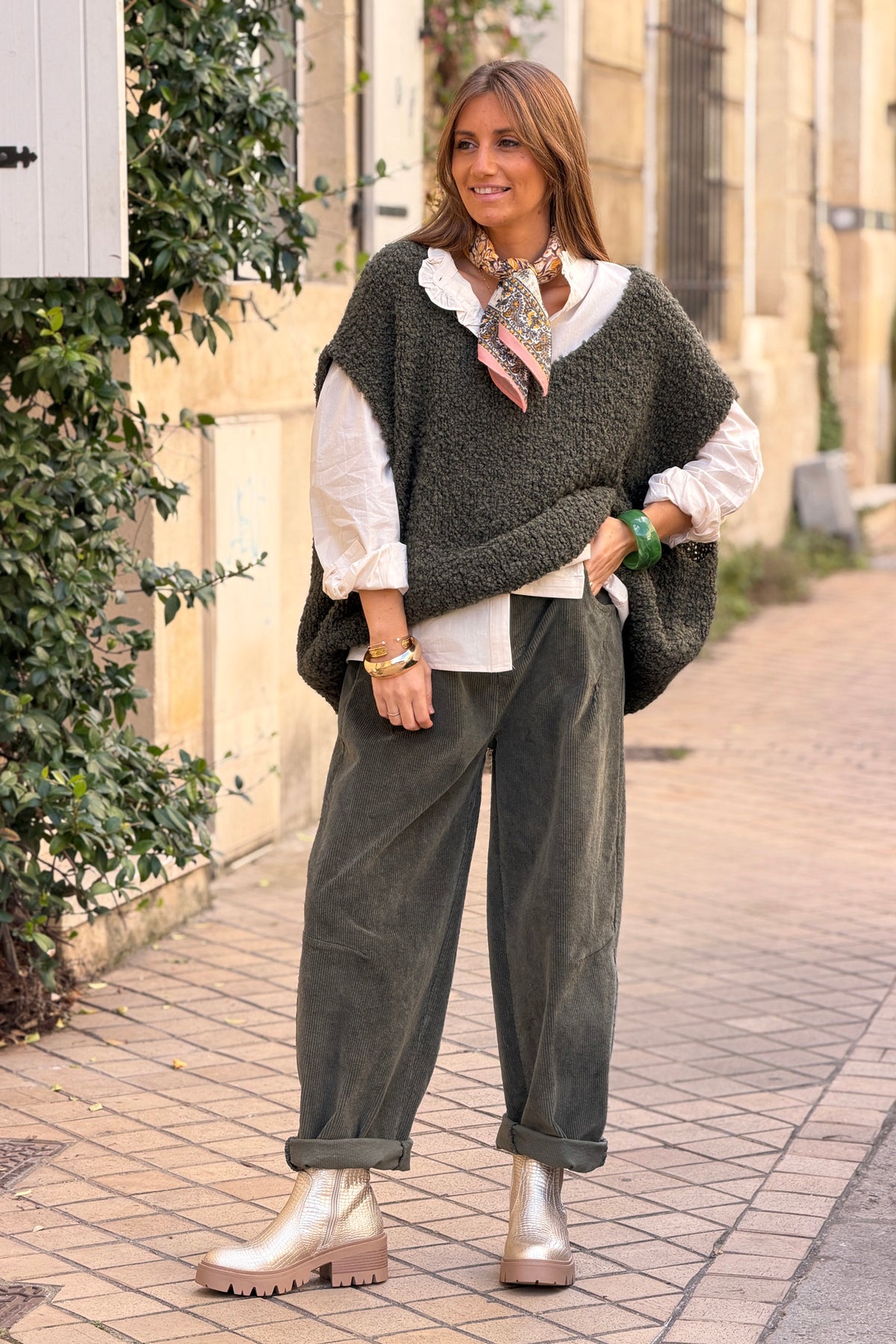Olive Corduroy Wide Leg Jeans