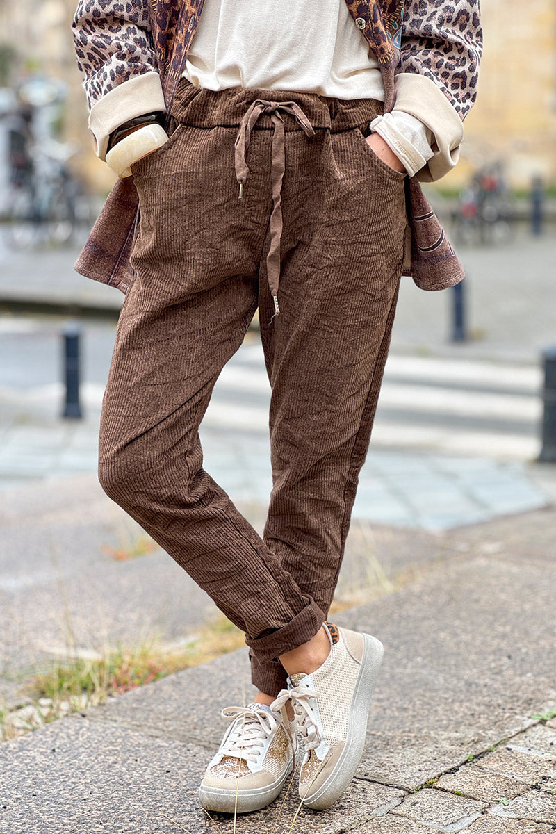 Brown Corduroy Pull-On Pants