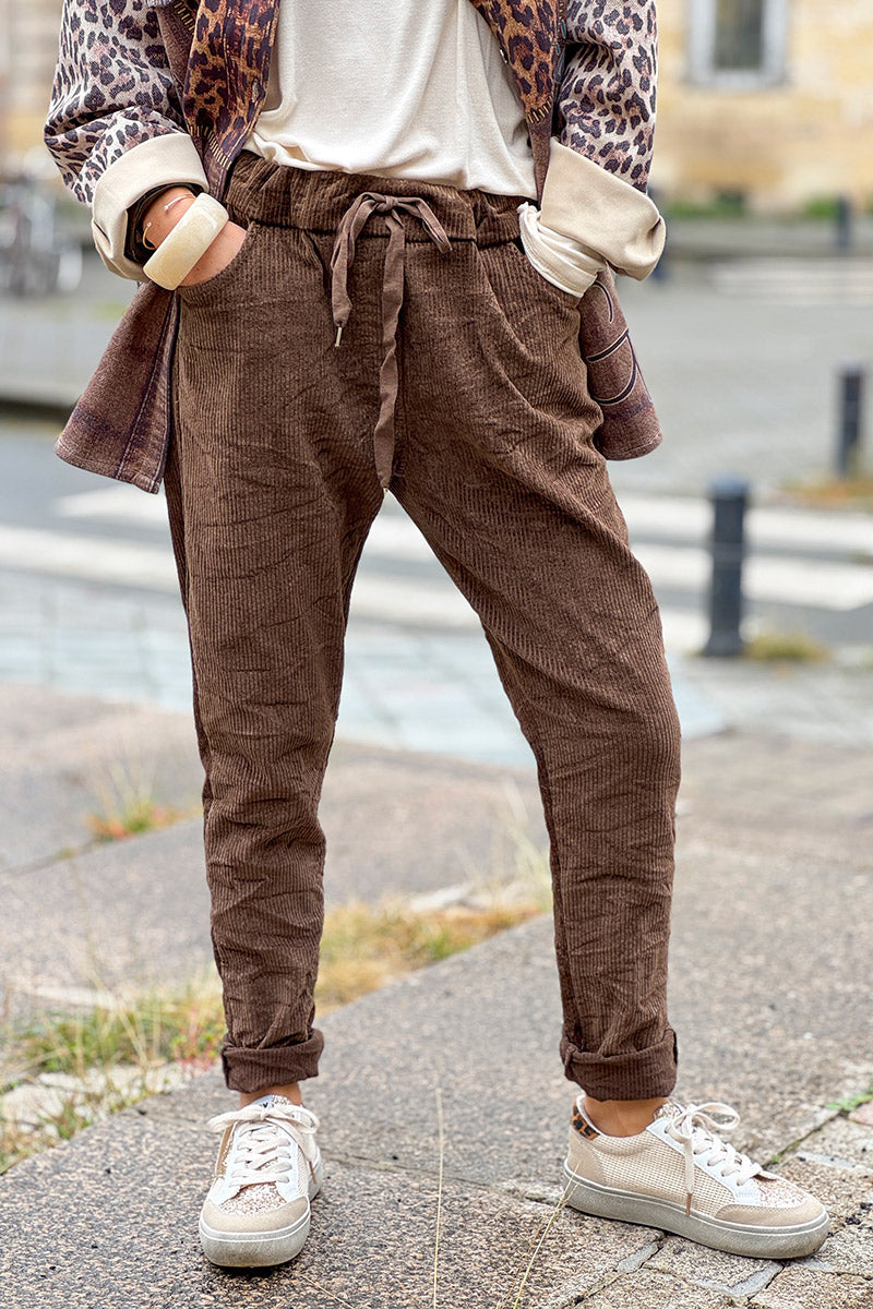 Brown Corduroy Pull-On Pants