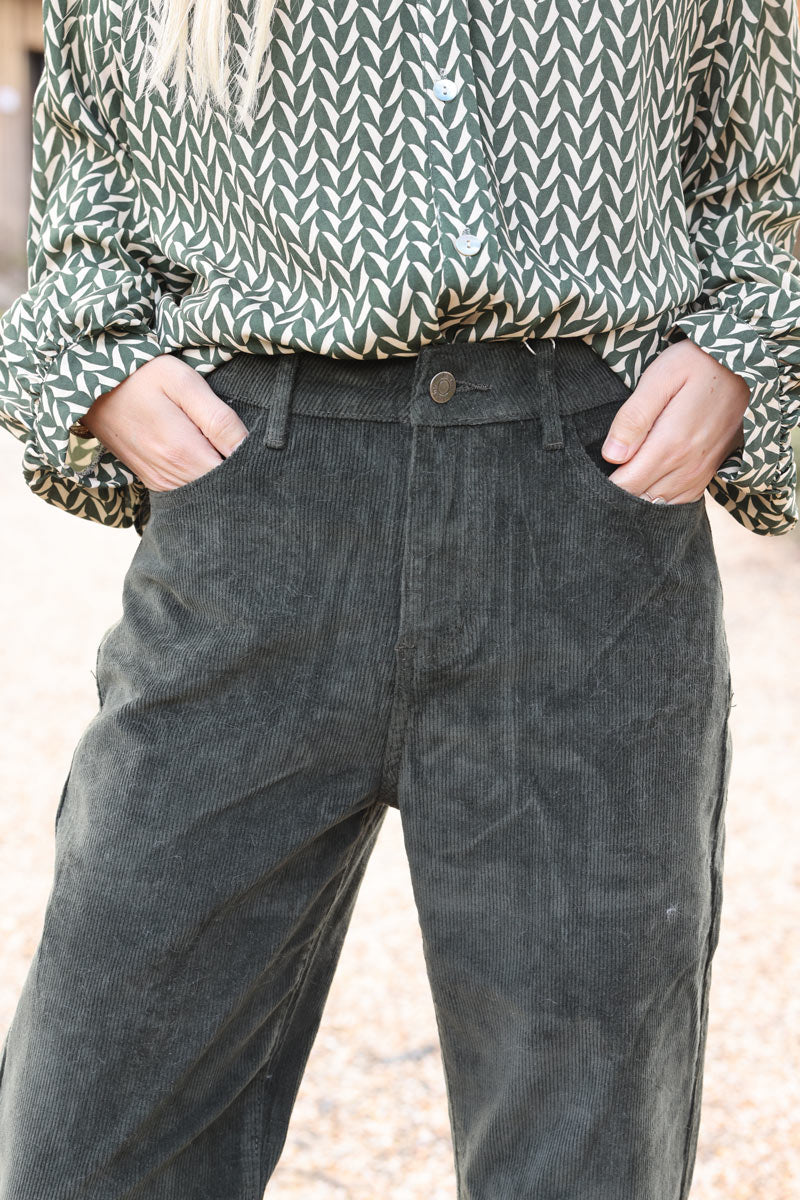 Pantalon kaki en velours côtelé coupe droite