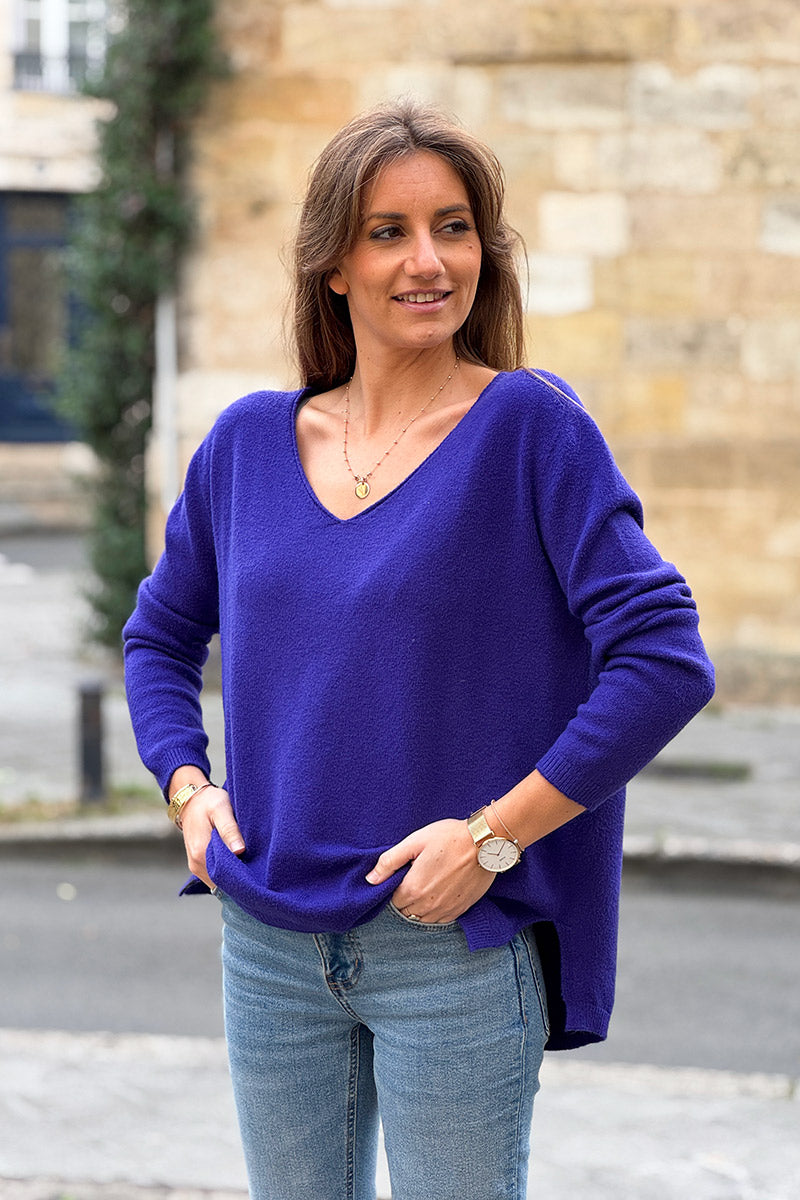 Purple Soft Basic V-neck Sweater