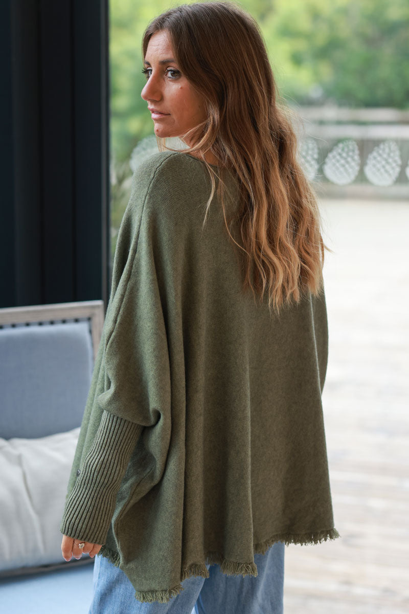 Olive Blanket Knit Poncho Top