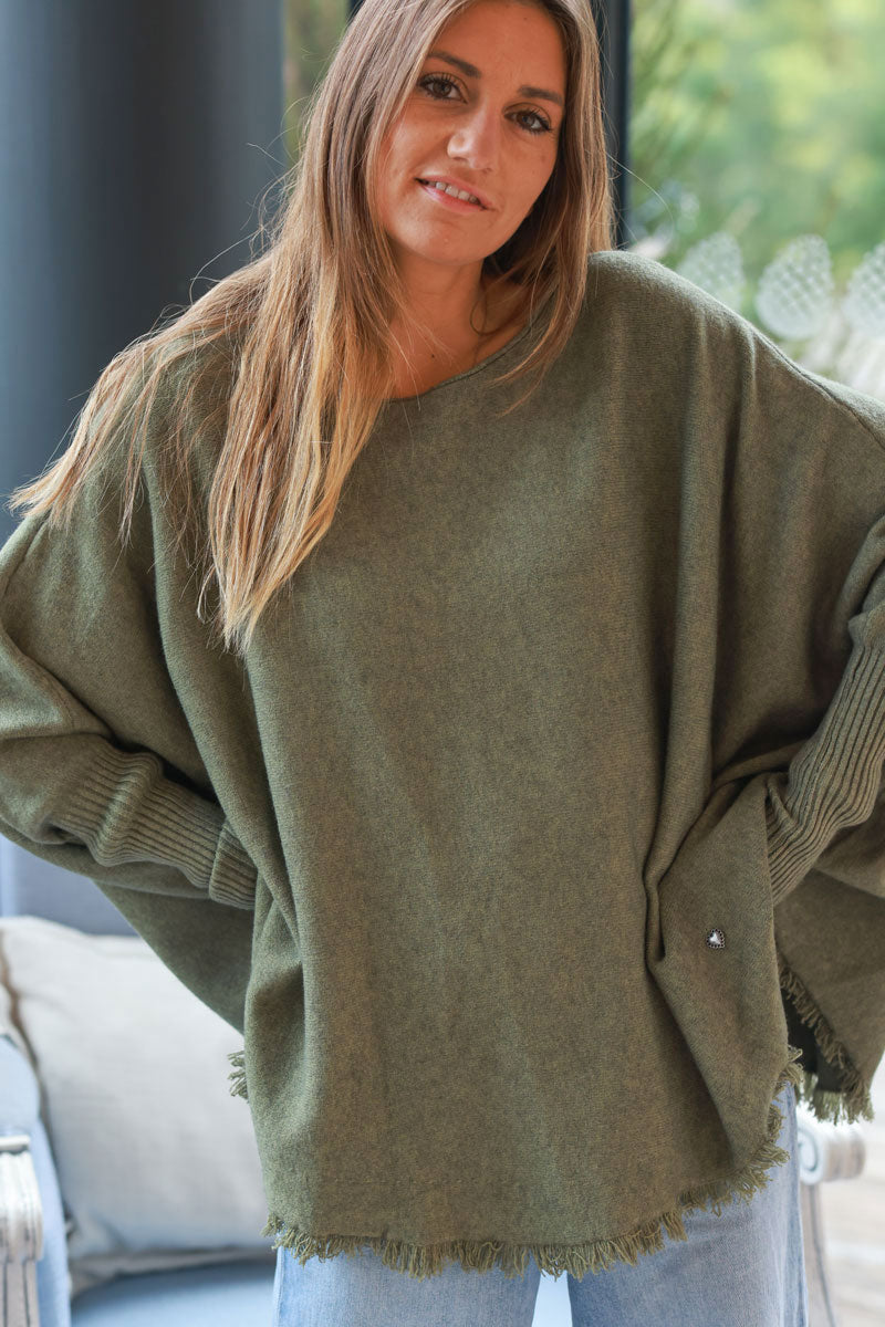 Olive Blanket Knit Poncho Top