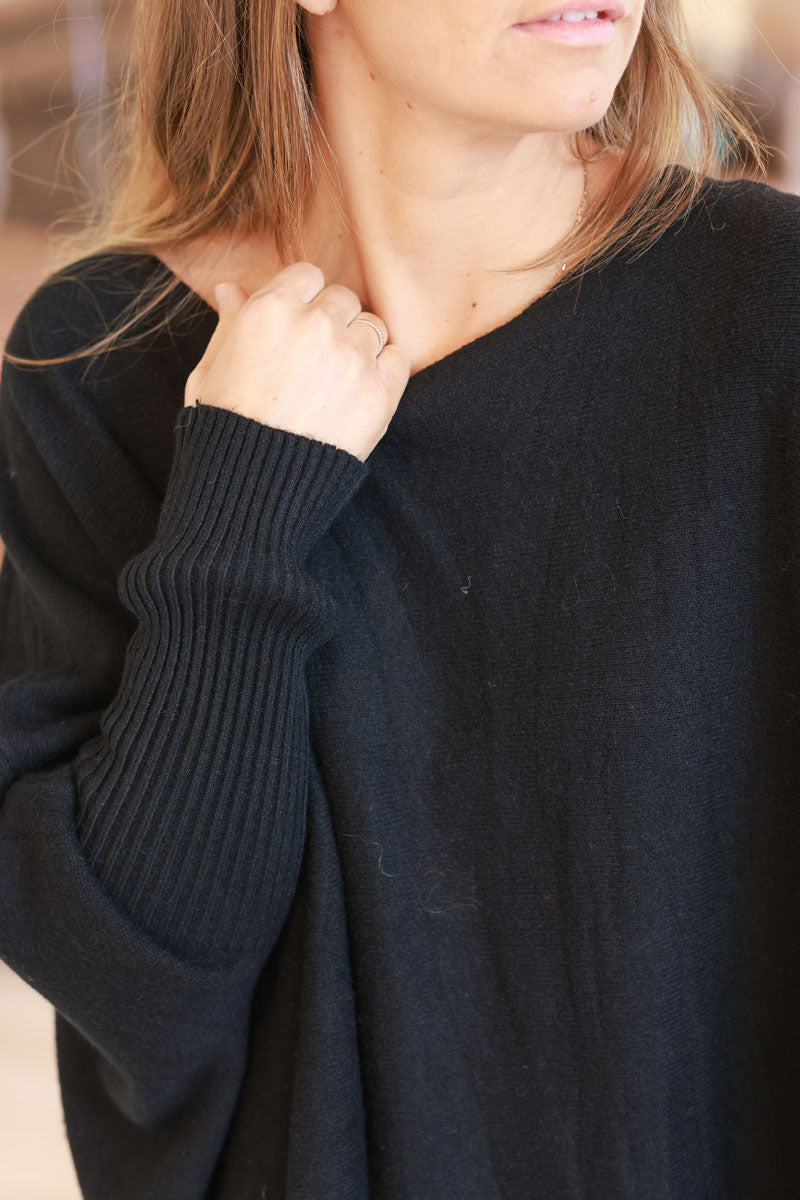 Black Blanket Knit Poncho Top